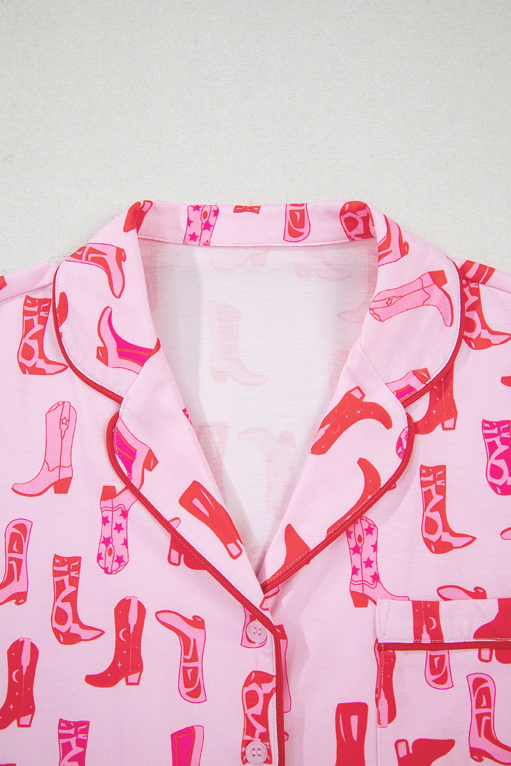 Pink Western Cowgirl Boots Printed Shirt Ruffled Shorts Pyjama Set eAura
