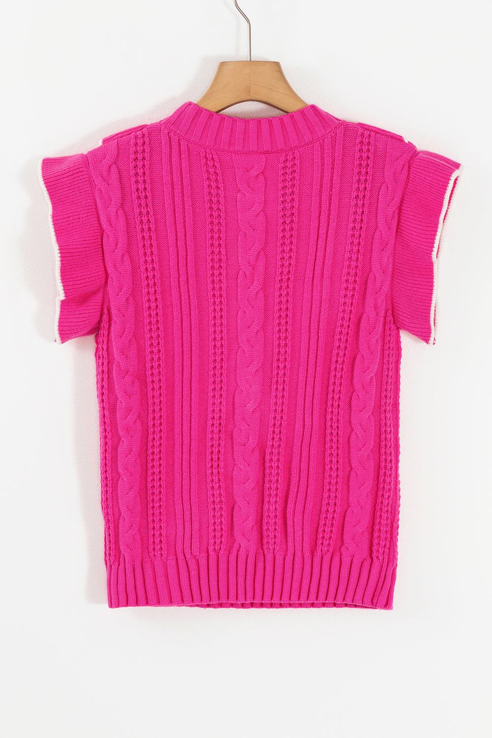 Strawberry Pink Textured Knit Ruffled Mock Neck Sweater Tank eAura