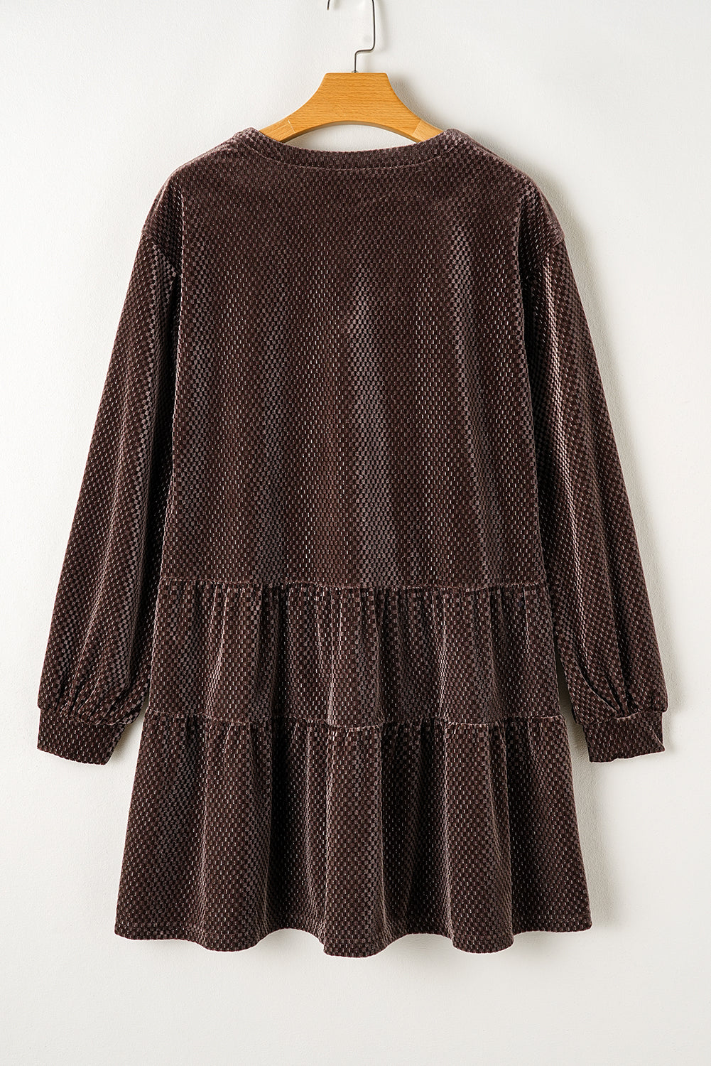 Dark Brown Textured Velvet V Neck Shift Dress eAura