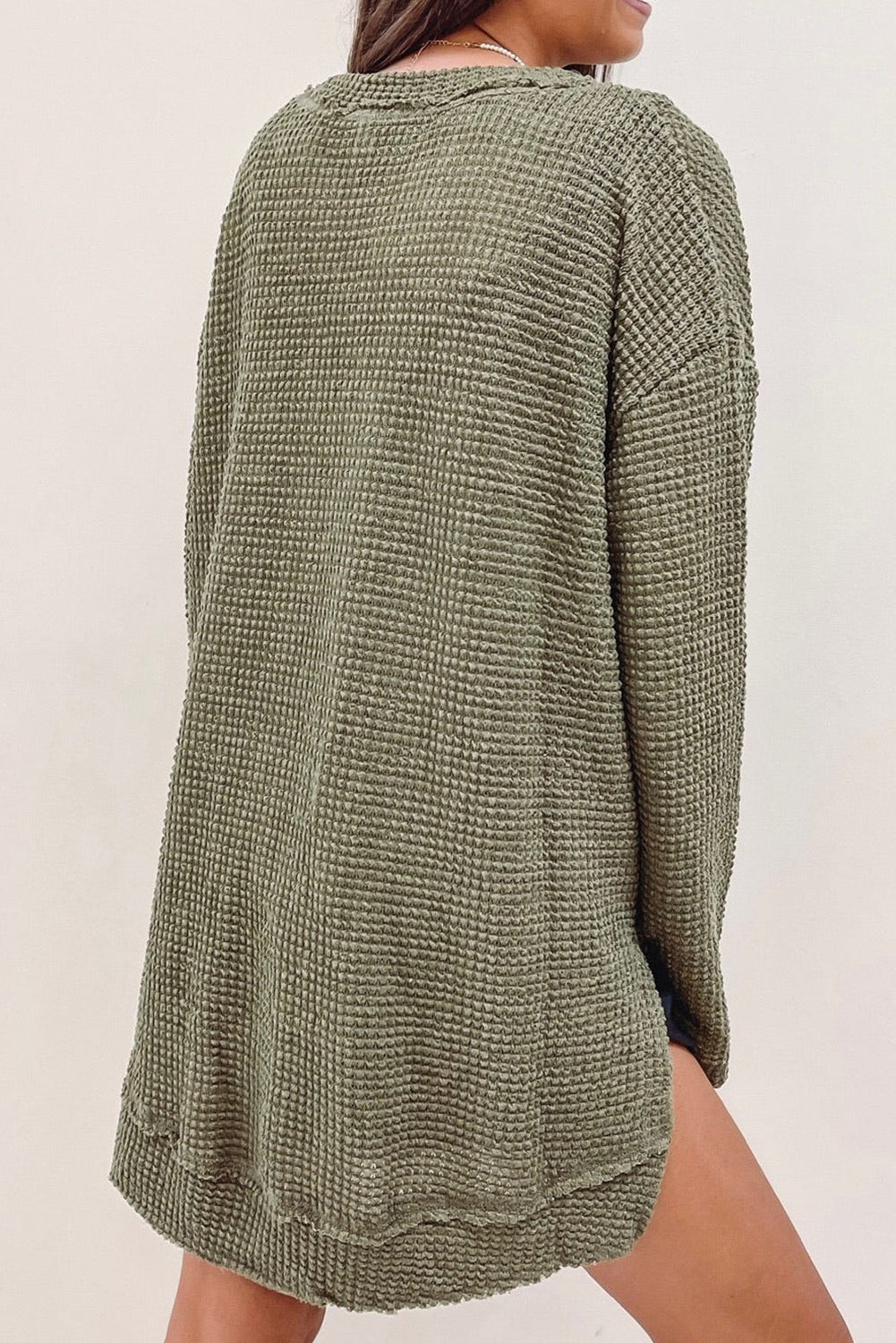 Moss Green Plus Size Textured Knit Long Sleeve Top BB Fashion Outlet
