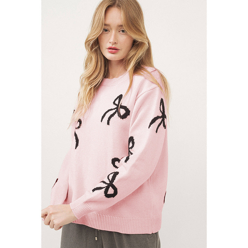 Bow Print Knit Sweater Pink eprolo