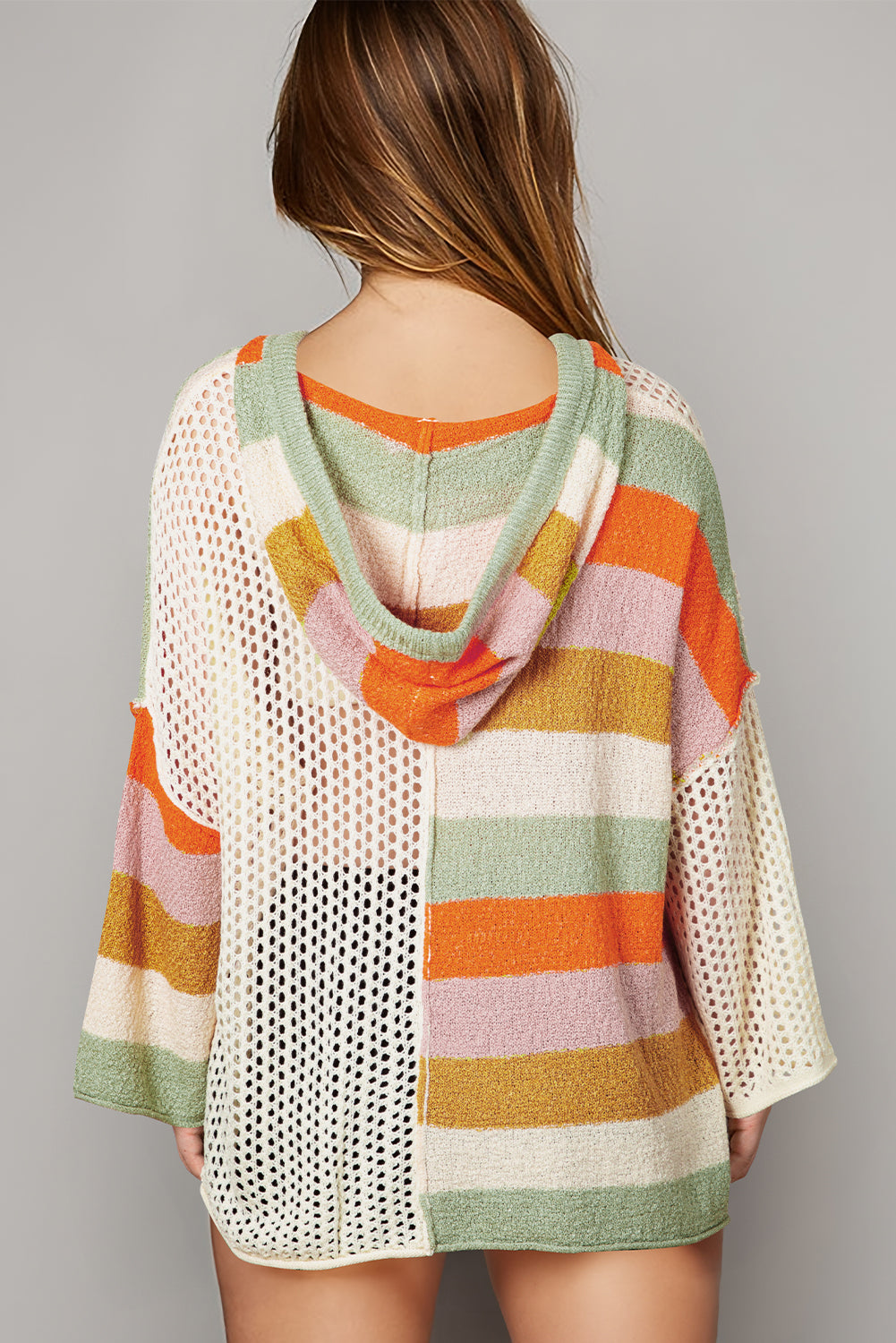 Beige Oversized Colourblock V Neck Hooded Sweater eAura