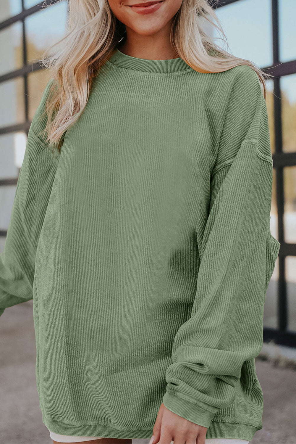 White Ribbed Corduroy Oversized Sweatshirt eAura