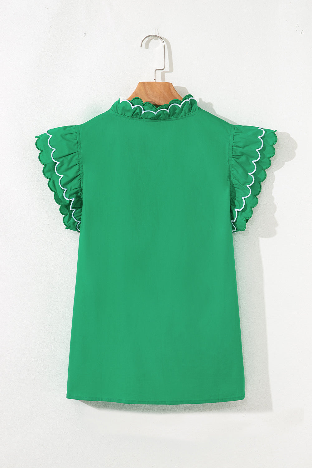 Bright Green Contrast Scallop Trim Short Sleeve V Neck Top eAura
