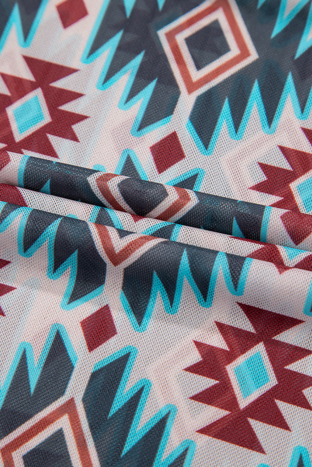 Blue Western Aztec Print Mesh Slim T Shirt eAura