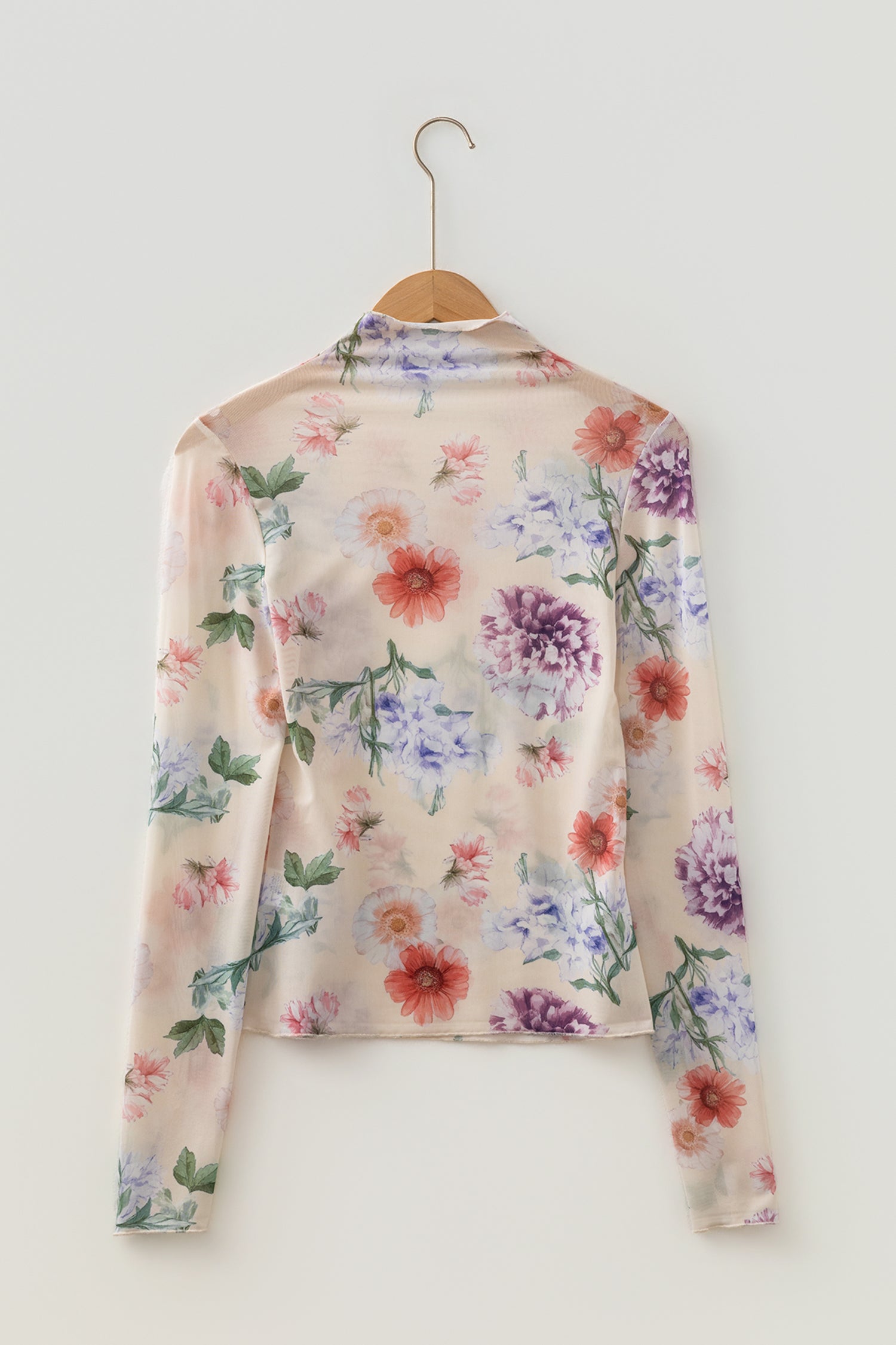Apricot Floral Mesh Thumbhole Long Sleeve Slim Top – Beige