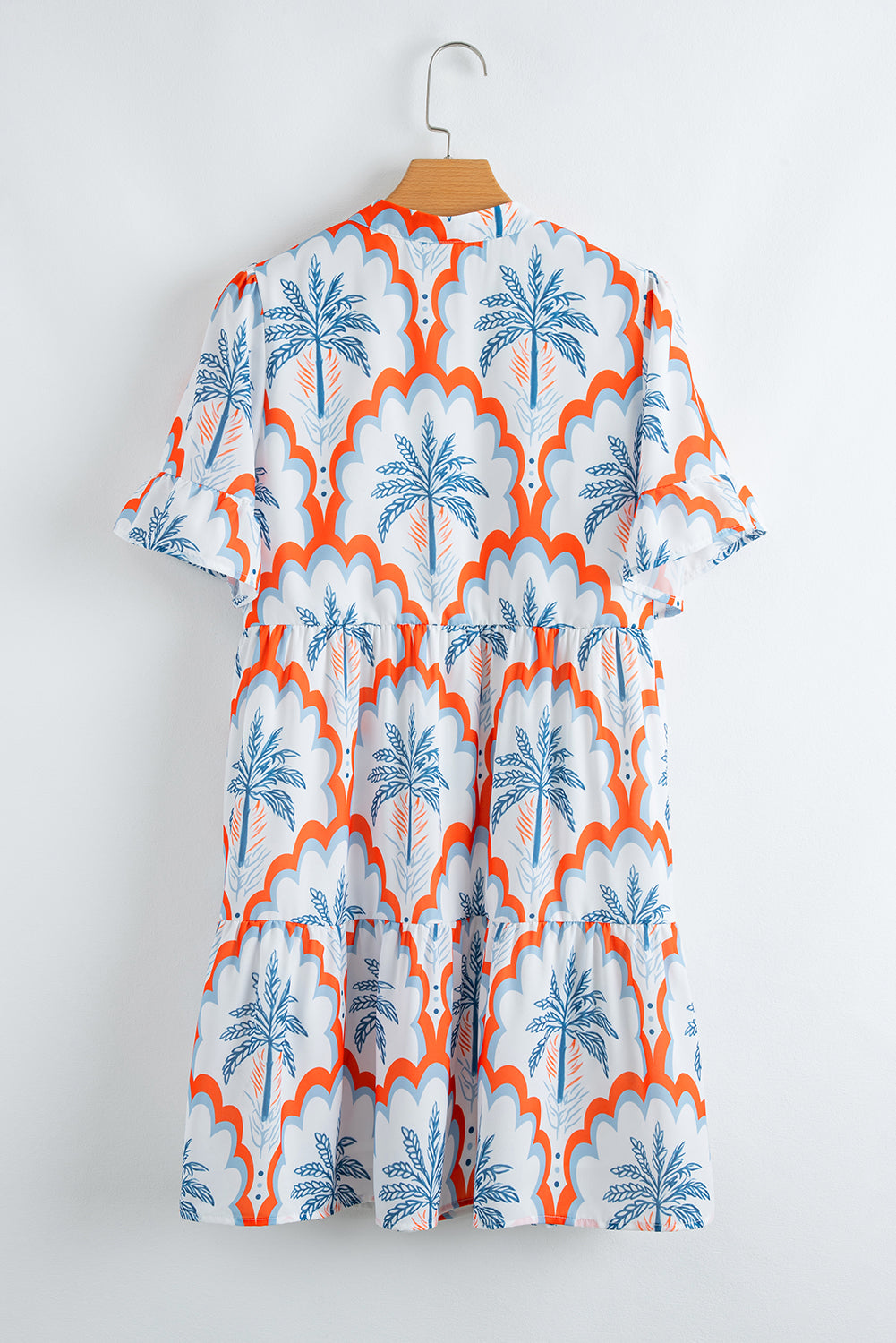Palm Tree Printed Short Sleeve Flowy Dress - eAura