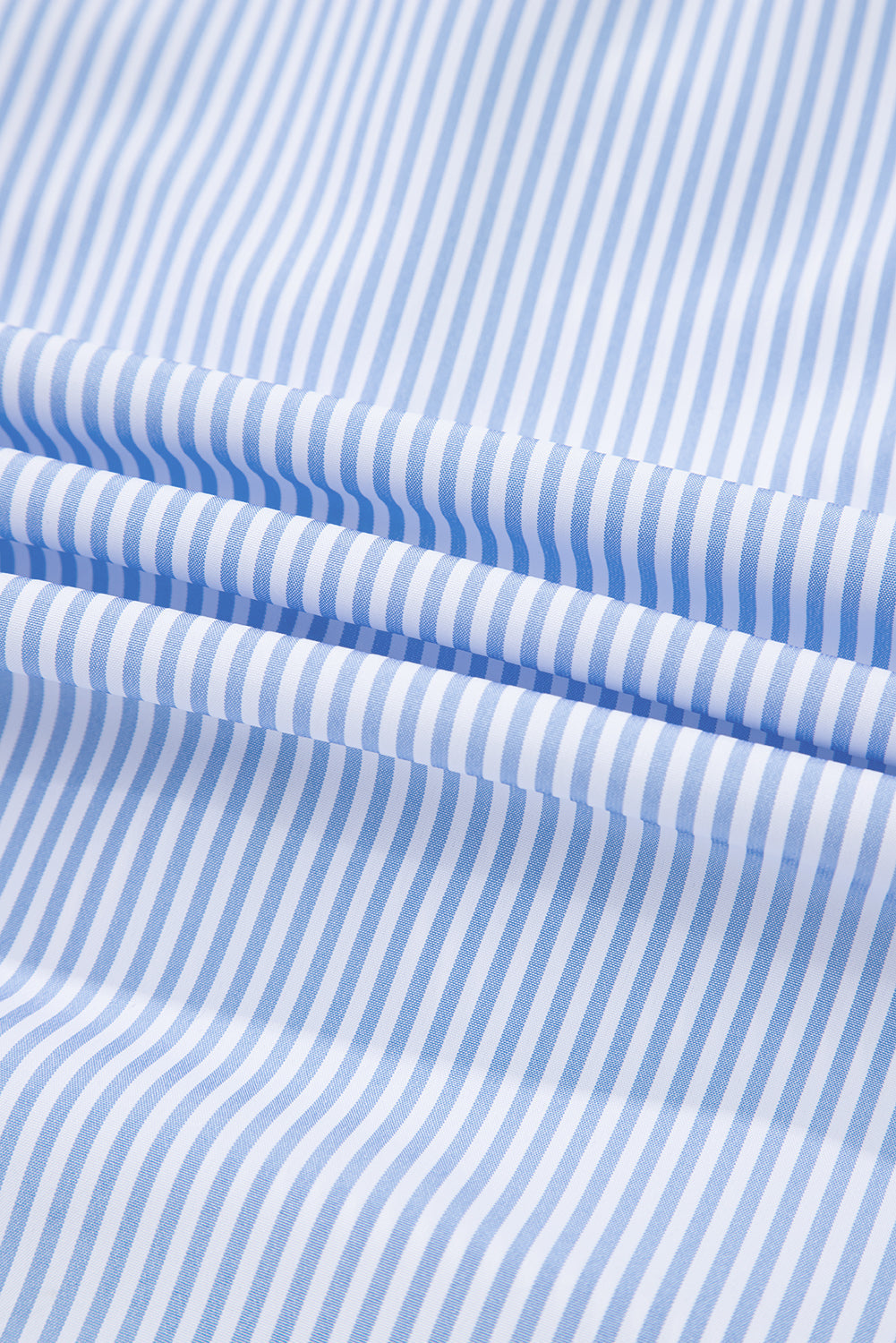 Blue Stripe Ruffled Collar Puff Sleeve Half Buttons Blouse eAura
