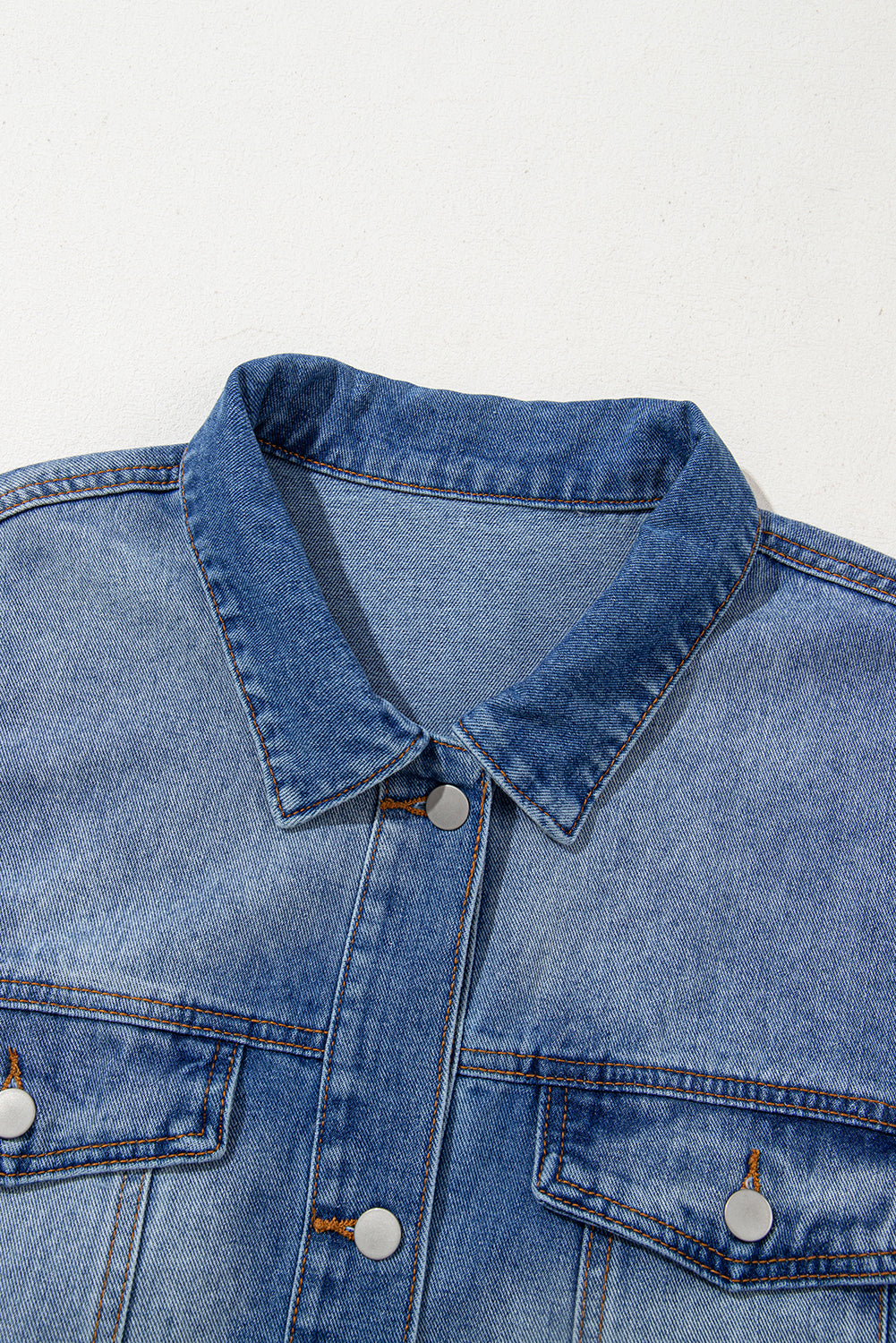Peacock Blue Ruffled Frayed Short Sleeve Plus Size Denim Jacket Beagle Boutique Fashion Outlet