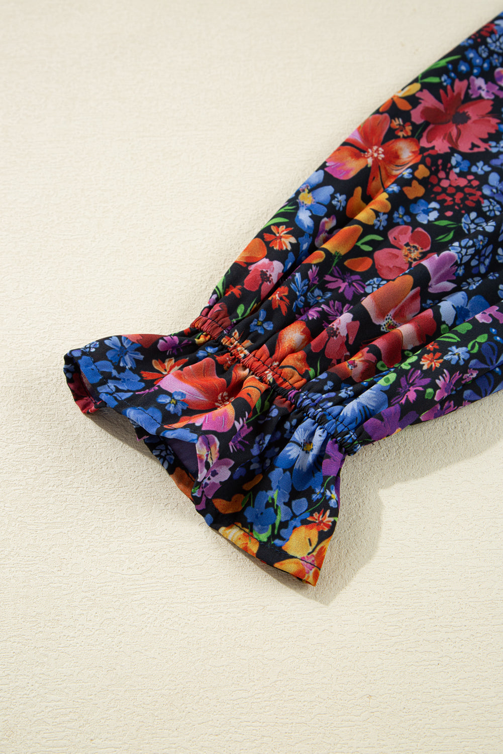 Floral Print Tassel Tie V-Neck Long Sleeve Flowy Long Dress - eAura