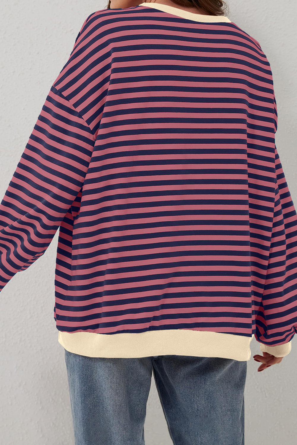 Sky Blue Stripe Oversized Contrast Trim Pullover Sweatshirt BB Fashion Outlet