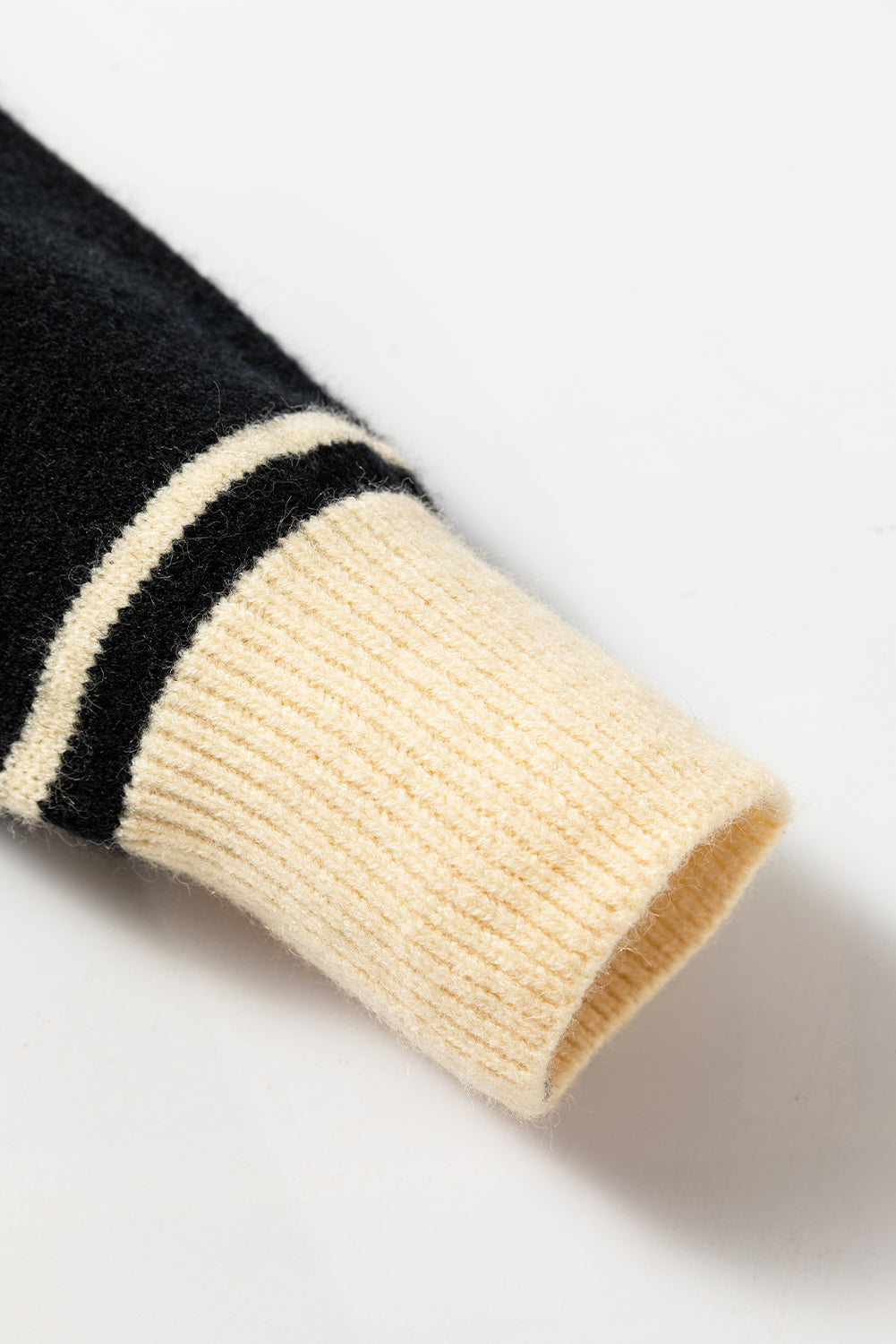 Black Colourblock Stripe Collared V Neck Sweater eAura