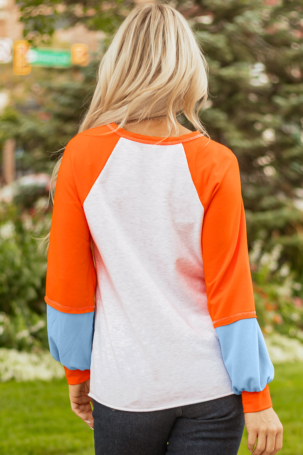 Raglan Sleeve Contrast Stitching Loose Fit Top - eAura