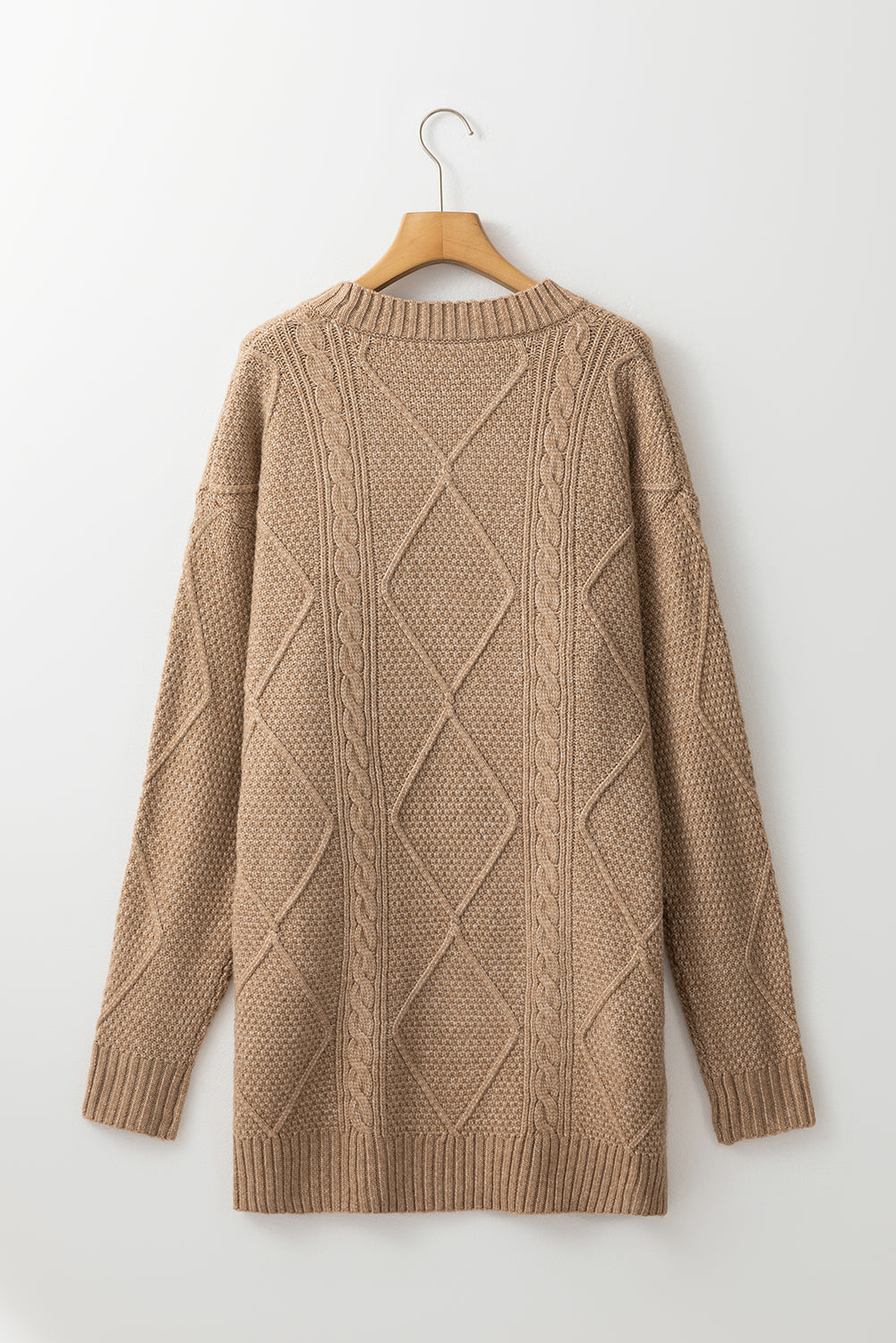 Parchment Cable Knit Drop Shoulder Loose Fit Sweater Dress eAura