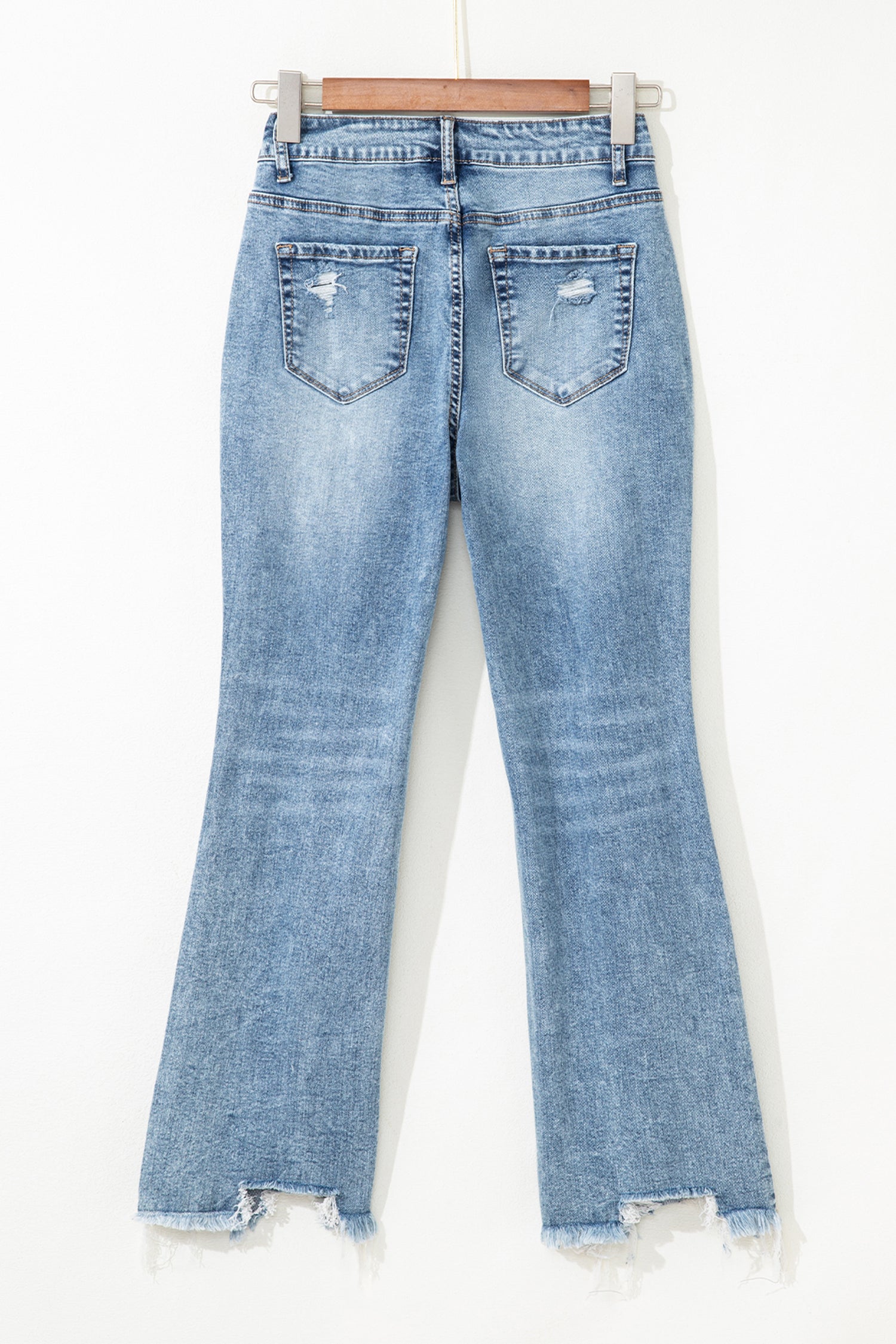 Raw Hem Ripped Open Knee Fit Flare Jeans - eAura