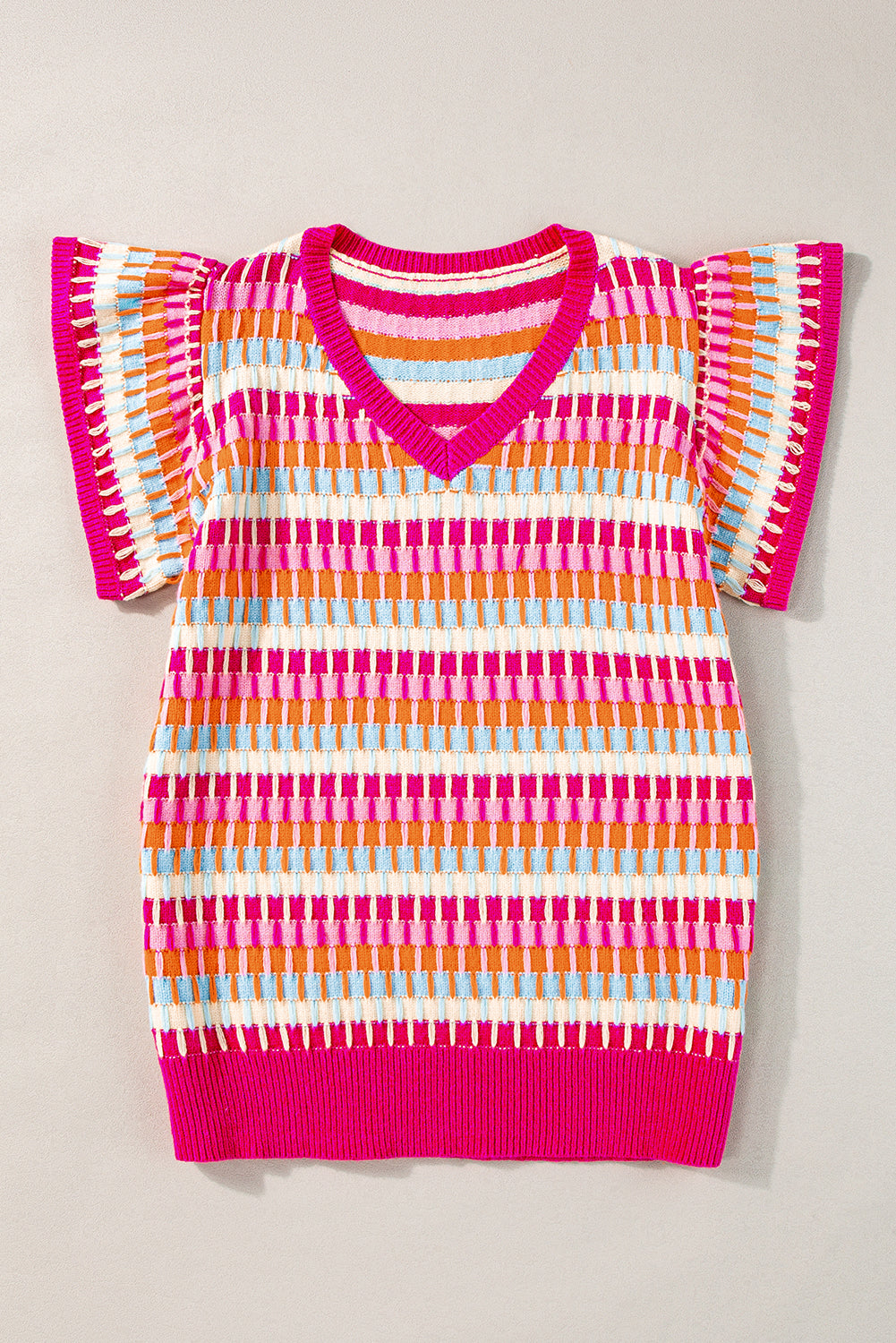 Green Multi Flutter Sleeve Knitted Sweater Top eAura