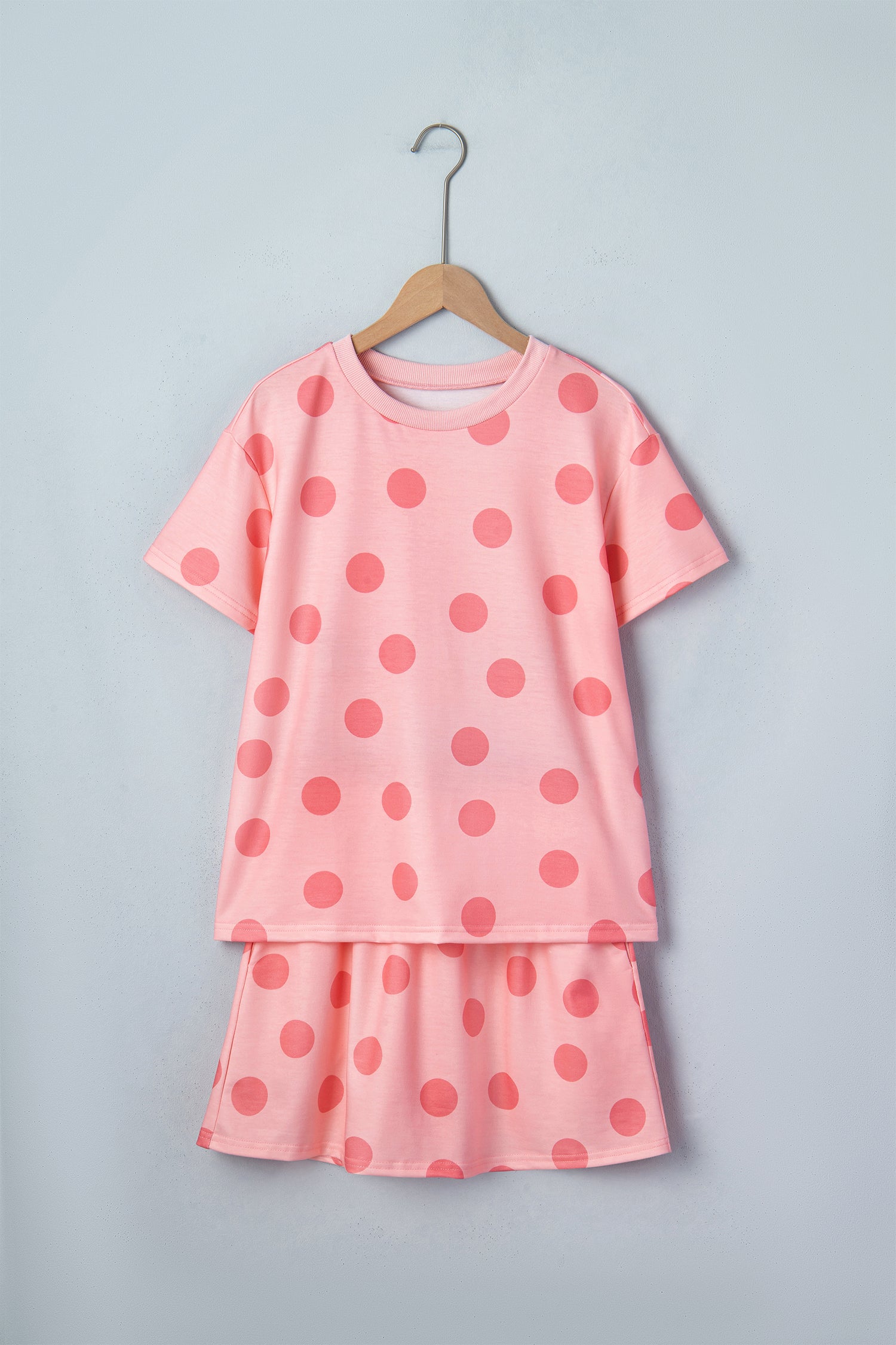 Polka Dot Short Sleeve Top Casual Skort 2pcs Outfit – White