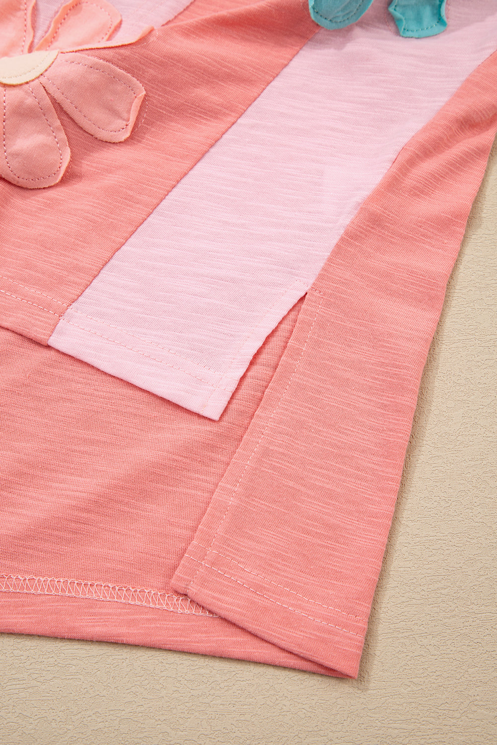 Flower Patched Exposed Seam Bracelet Sleeve Oversized T-Shirt - eAura