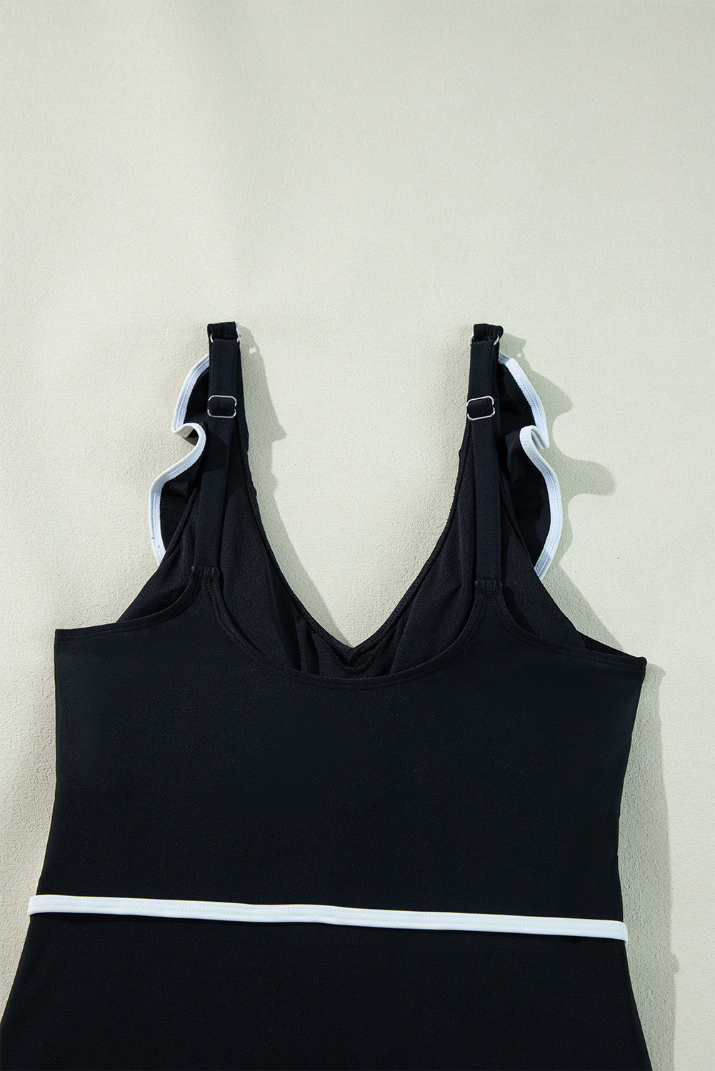 Black Colour Contrast Ruffled Wrap V Neck Swimsuit eAura