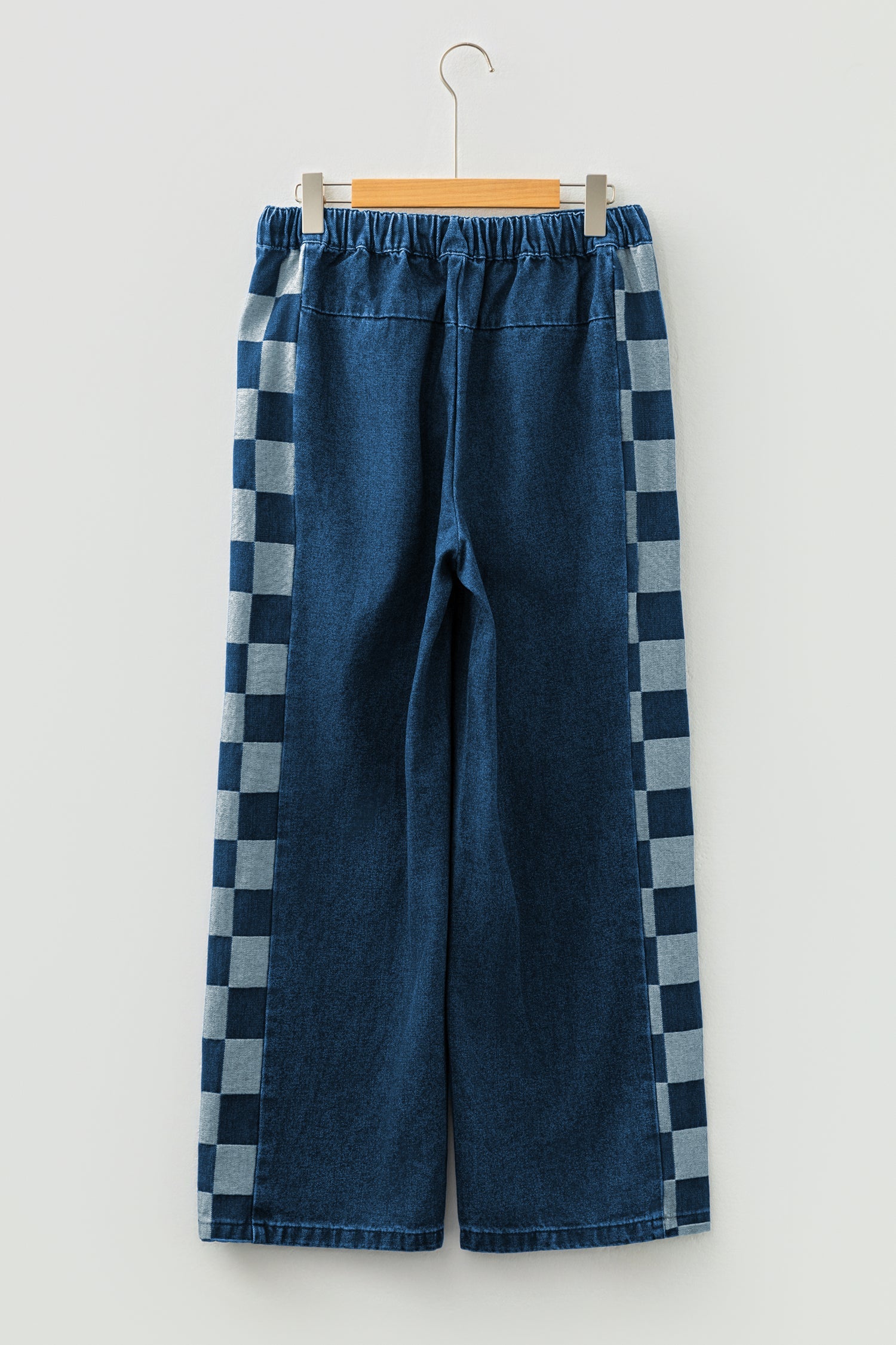 Checkered Side Panel Patchwork Drawstring Loose Denim Pants - eAura