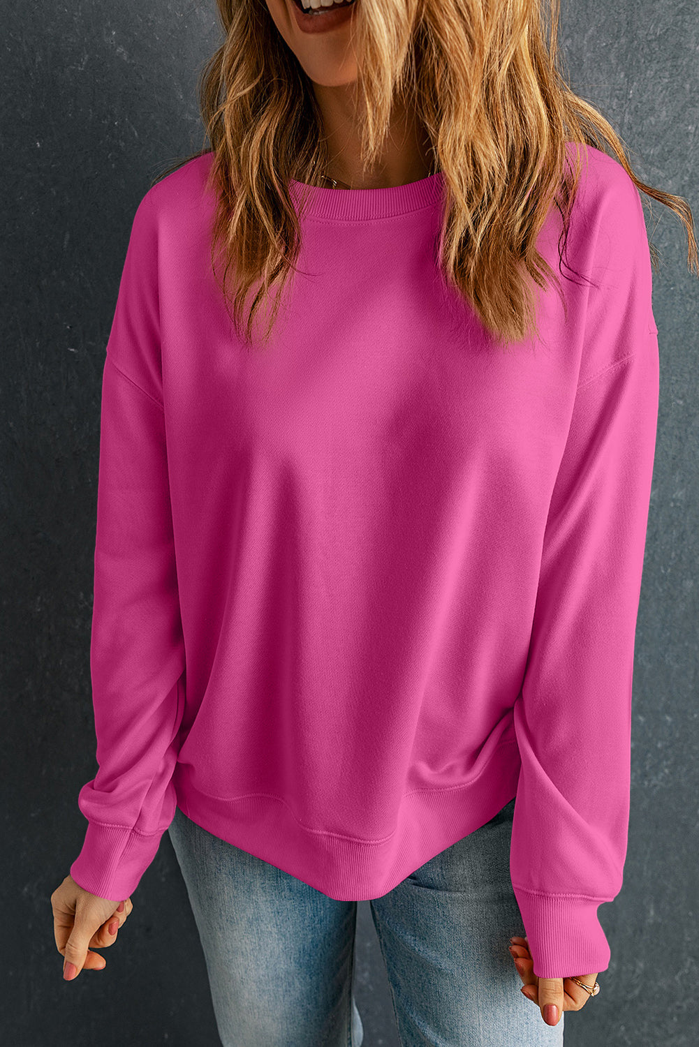 Bonbon Solid Classic Crewneck Pullover Sweatshirt eAura