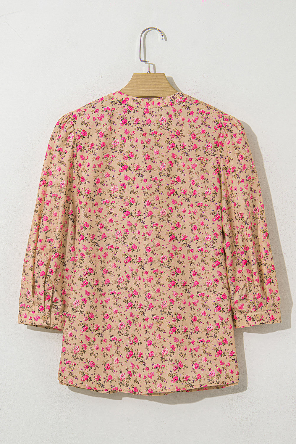 Floral Print Bow Pintuck Bust Half Puff Sleeve Blouse eAura