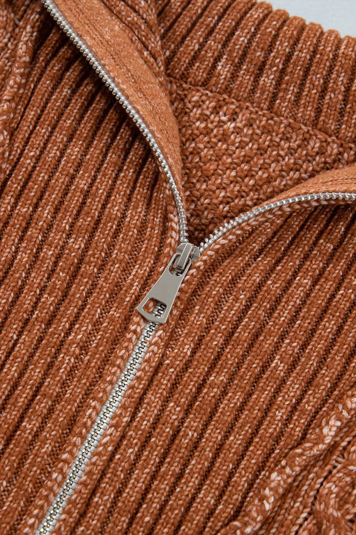 Zip-Up Cable Knit Drop Shoulder Sweater Dress – Clay