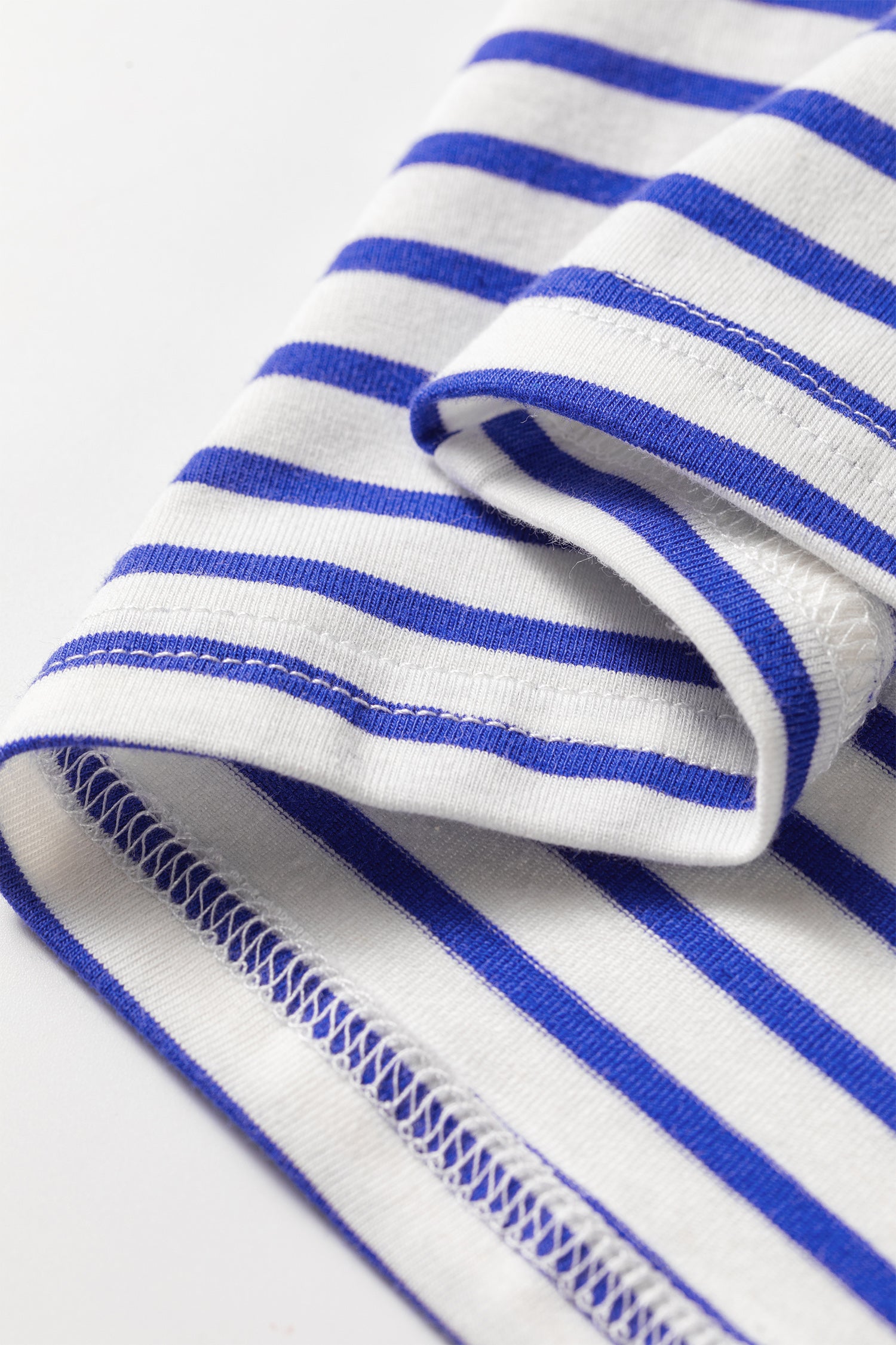 Contrast Trim Round Neck Cap Sleeve Tee – Blue Stripe