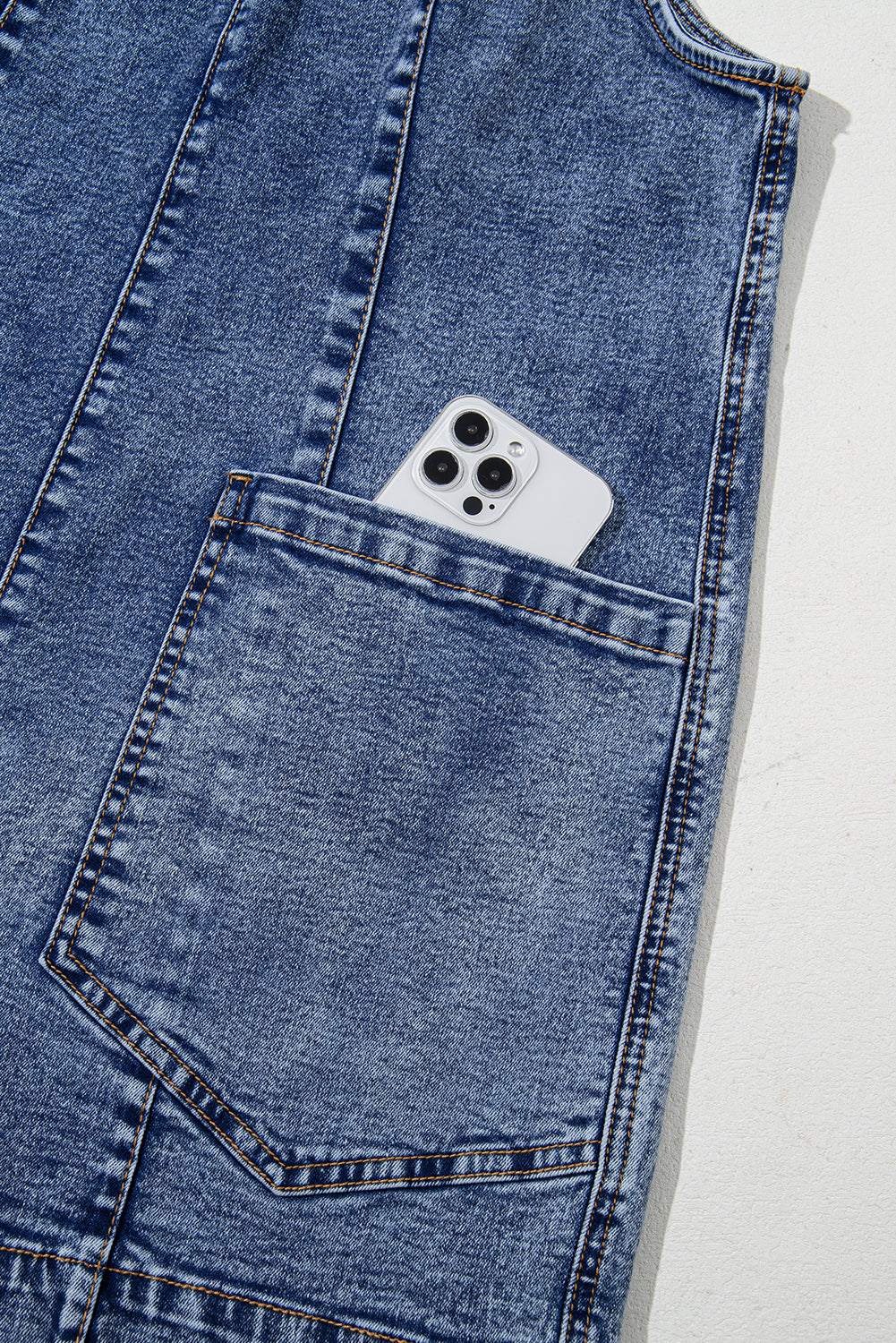 Dusk Blue Sleeveless U Neck Patched Pocket Denim Romper eAura