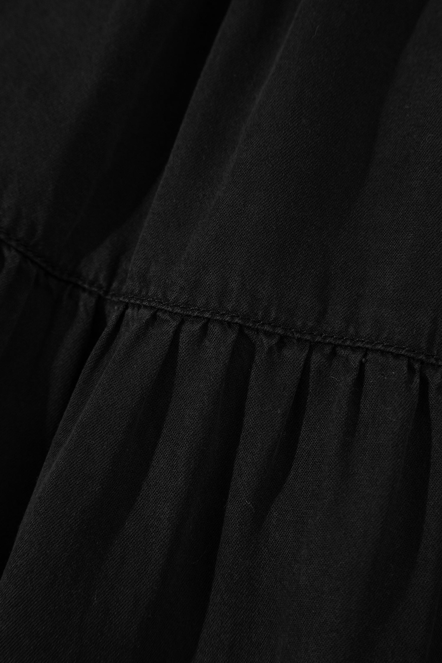 Elastic Waist Ruffled Tiered Flared Denim Maxi Skirt – Black