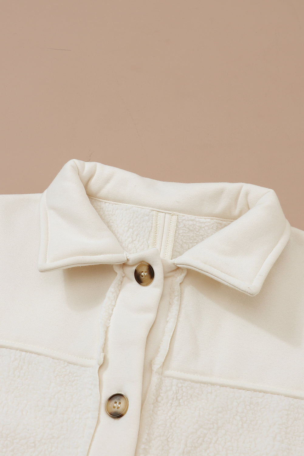 Beige Button-Up Stitching Pocket Raw Hem Shacket eAura