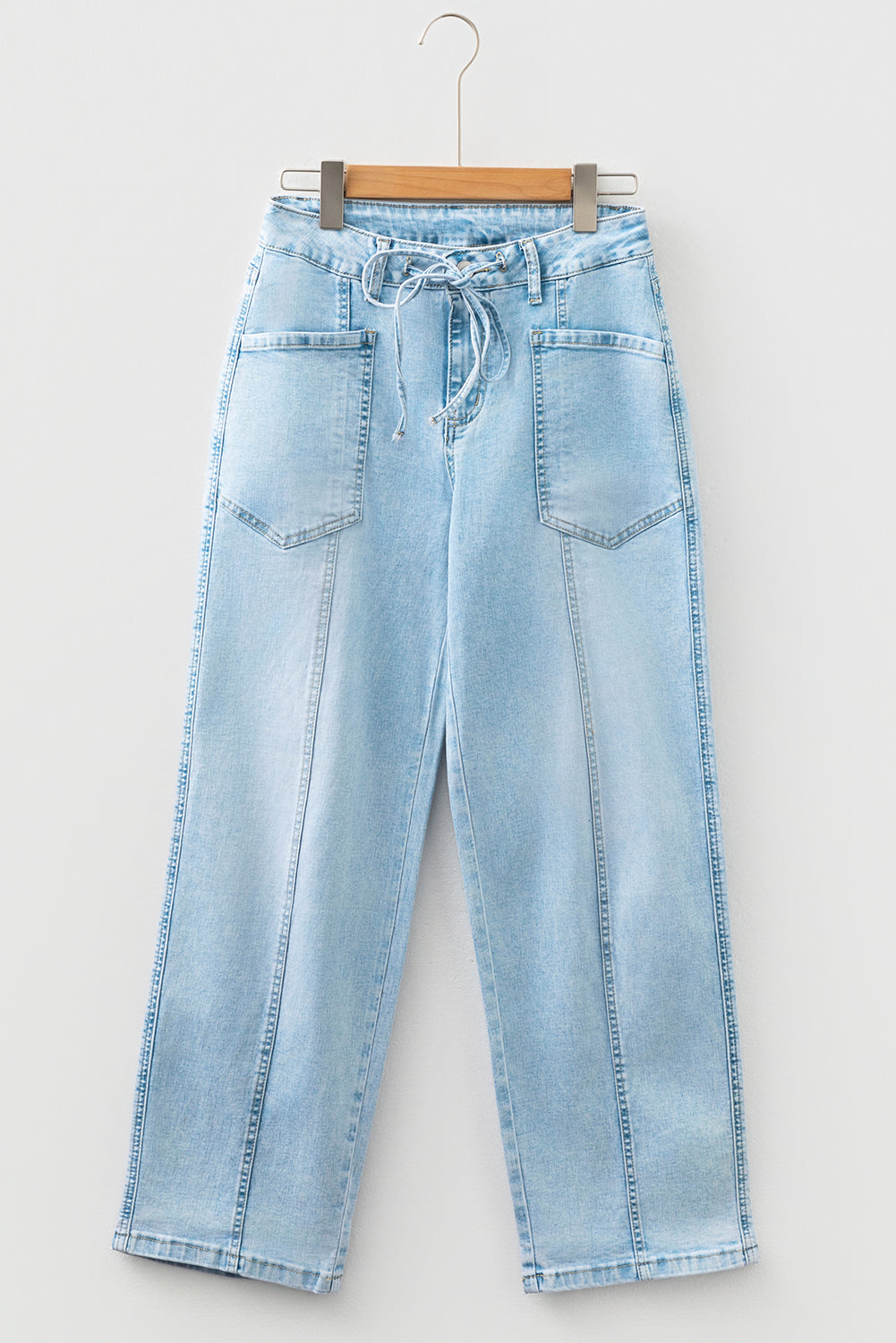 Exposed Stitch Detail Drawstring Barrel Jeans - eAura