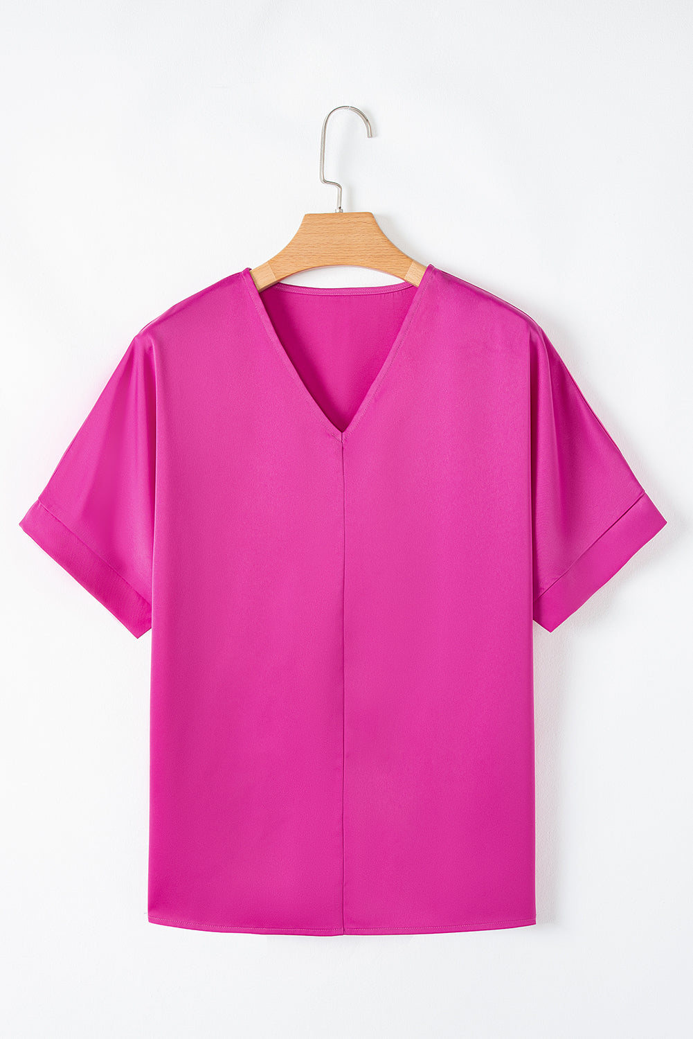 Bright Pink Silky V Neck Dolman Blouse eAura