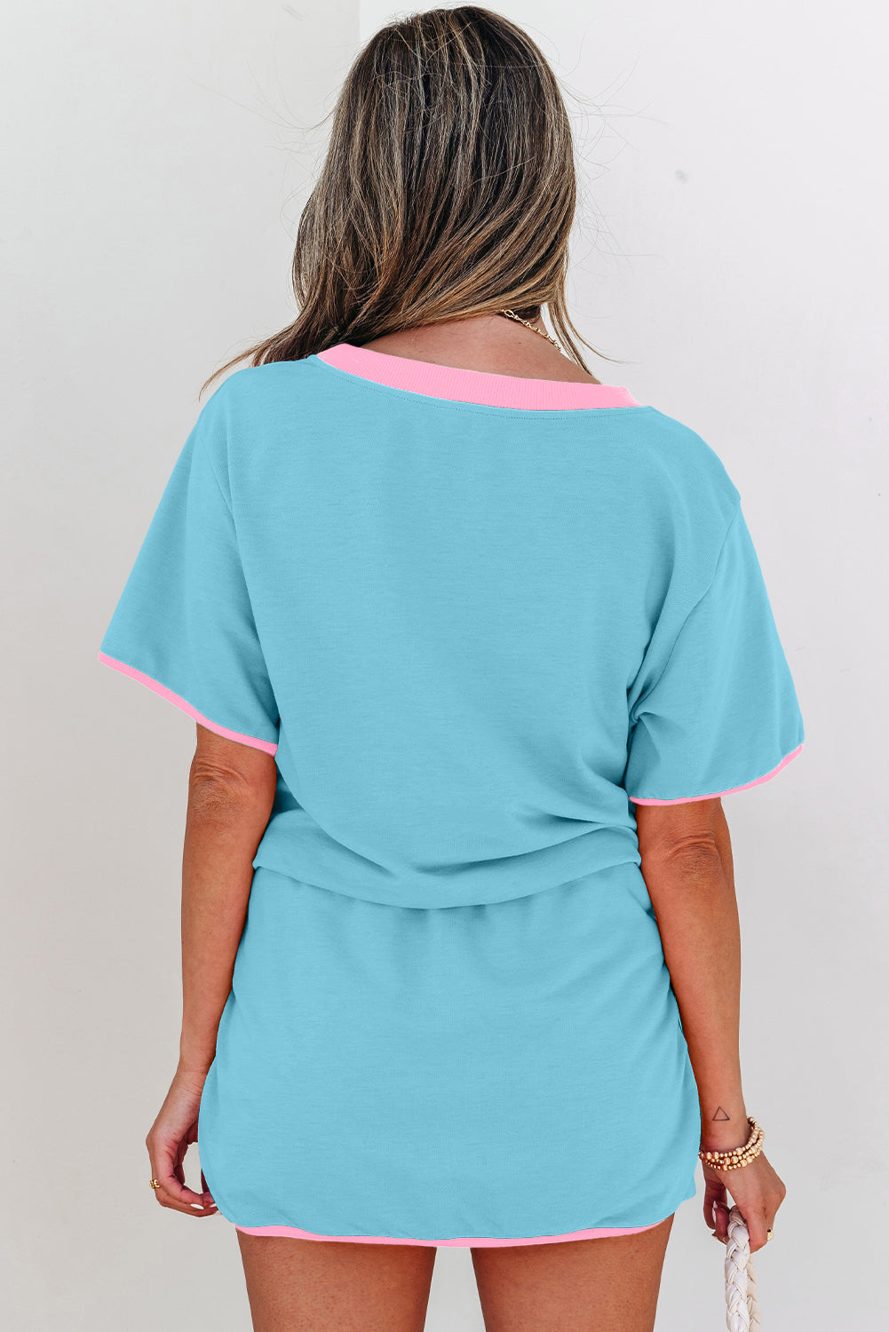 Turquoise Colourblock Edge Drop Shoulder T Shirt and Skirt Co-ord eAura