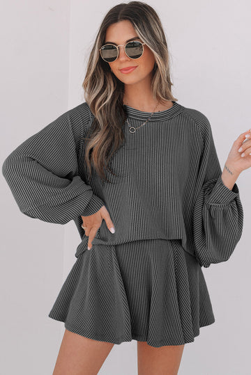 Soft Cord Lantern Sleeve Top & High Waist Ruffled Mini Skort Co-ord Dear-Lover Dropshipping