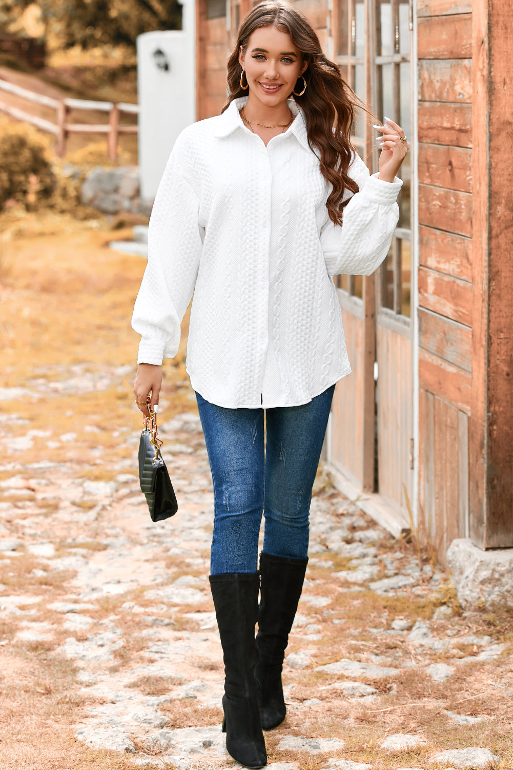 Textured Puff Sleeve Loose Shacket eAura