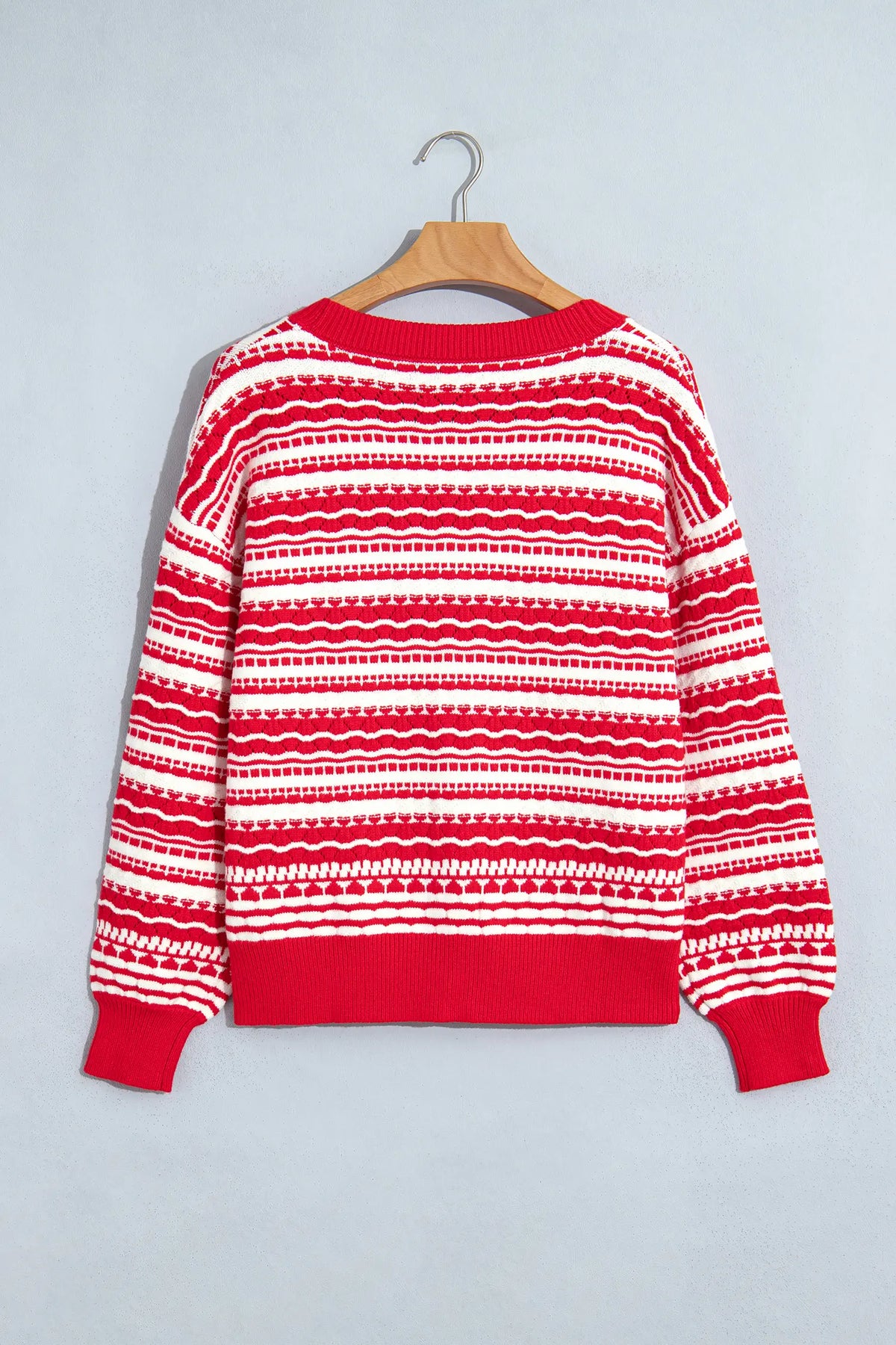 Geometric Striped Pattern V Neck Button Front Casual Knit Cardigan