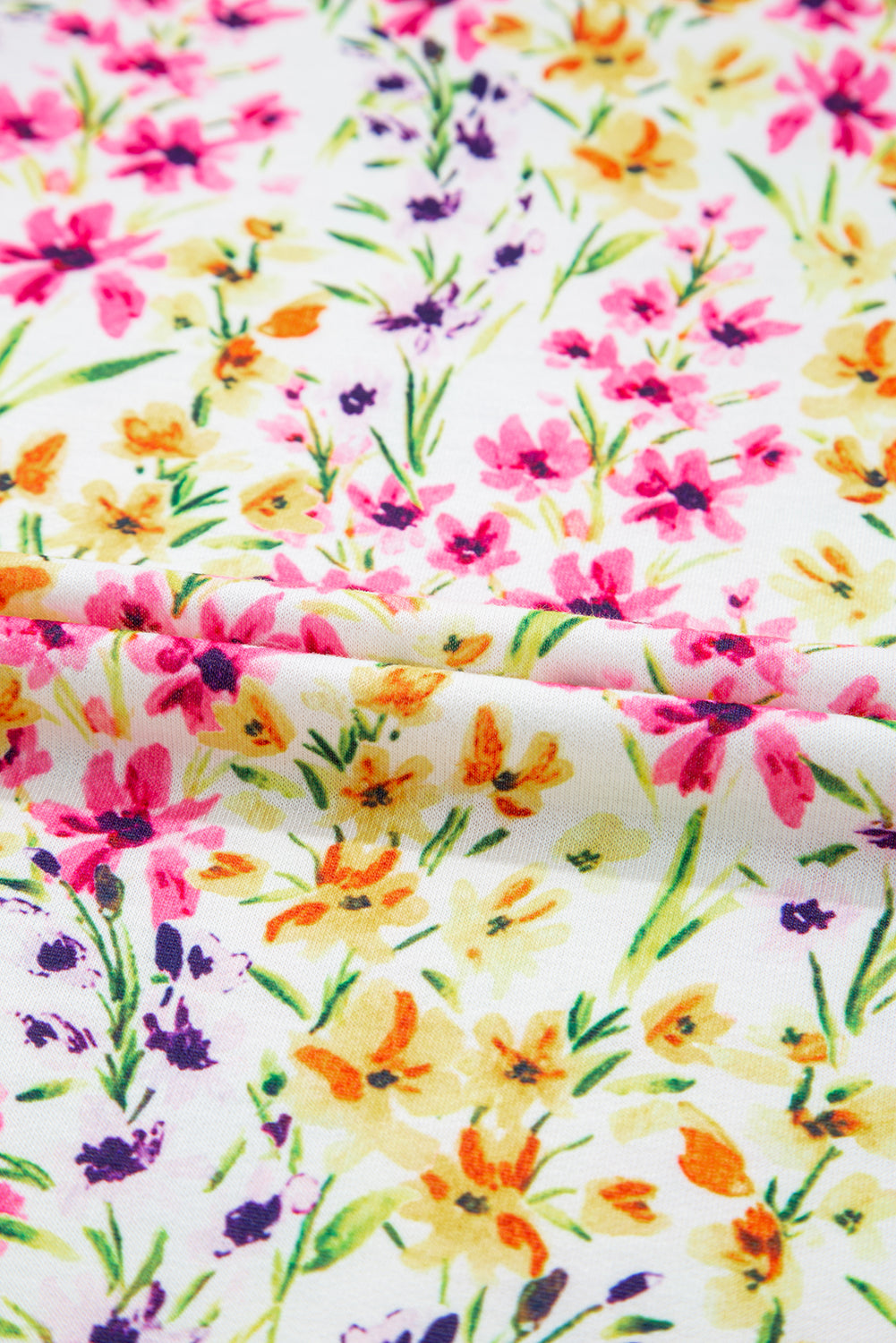 Pink Floral Puff Short Sleeve Crewneck Blouse eAura