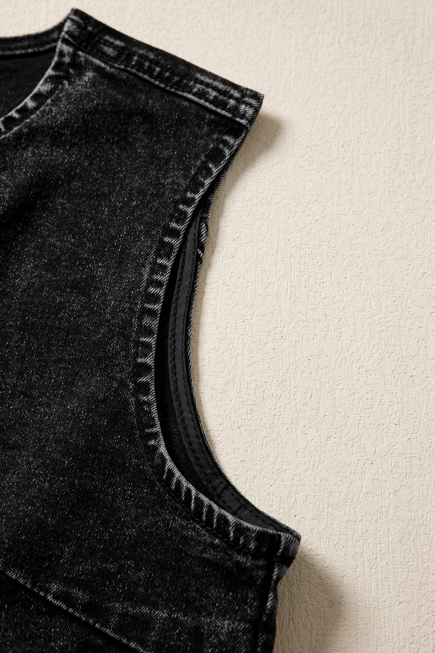 Buttoned Front Slit Denim Vest – Black