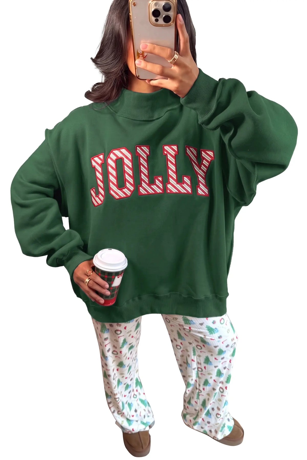 Tunic Pullover Sweatshirt MERRY Embroidered High Neck Oversized