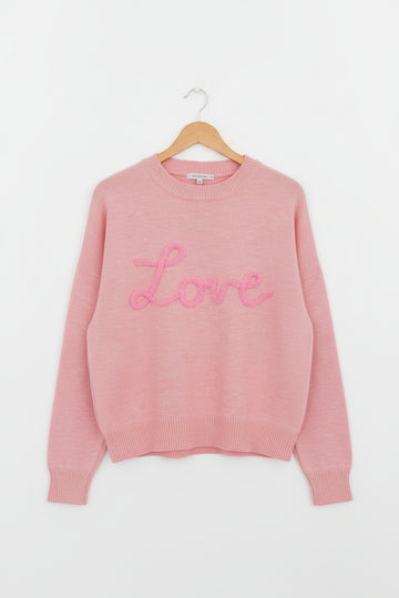 Pink Corded Love Script Graphic Oversized Sweater - L - Sweaters & Cardigans/Sweaters