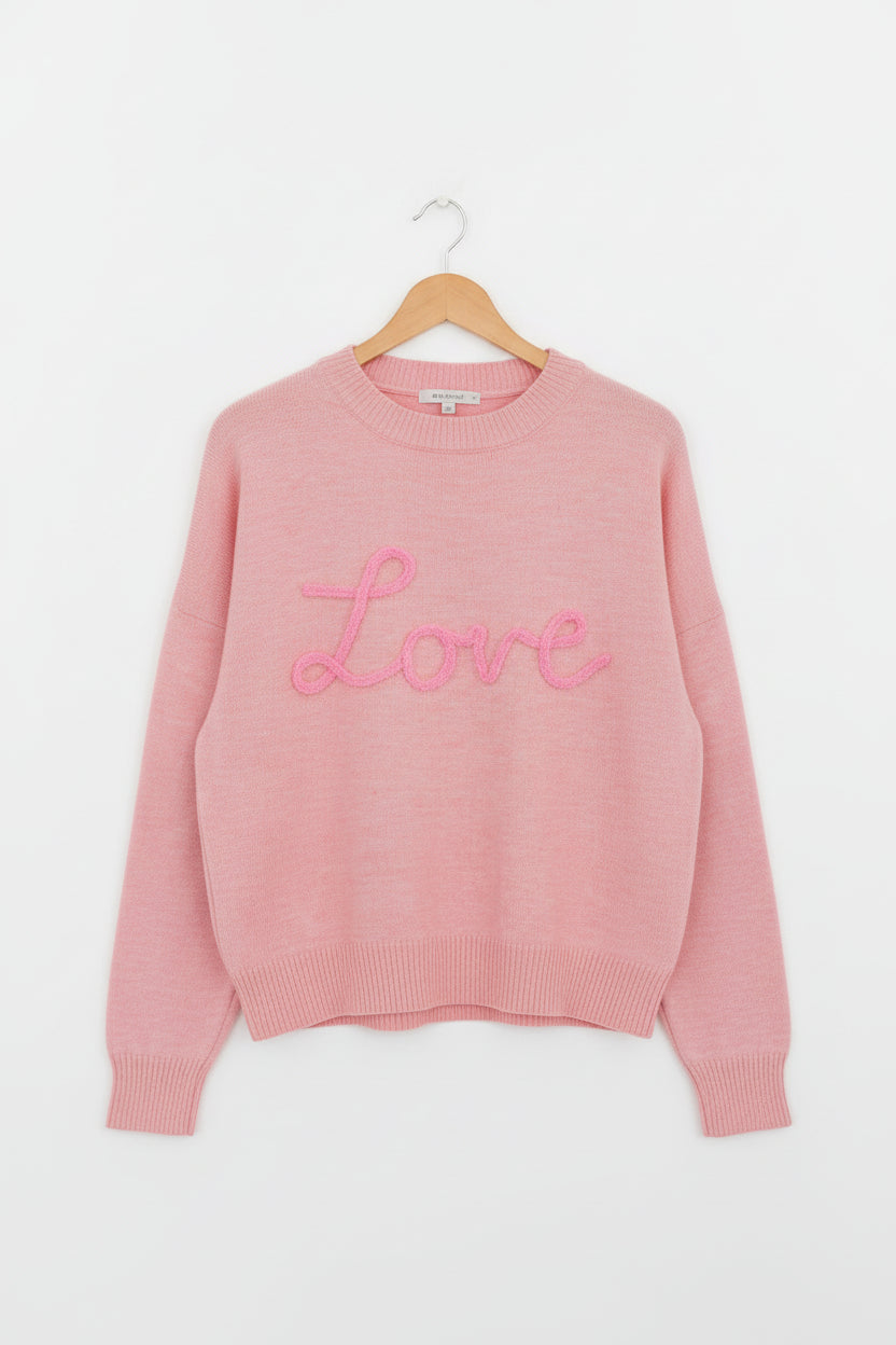 Pink Corded Love Script Graphic Oversized Sweater - L - Sweaters & Cardigans/Sweaters