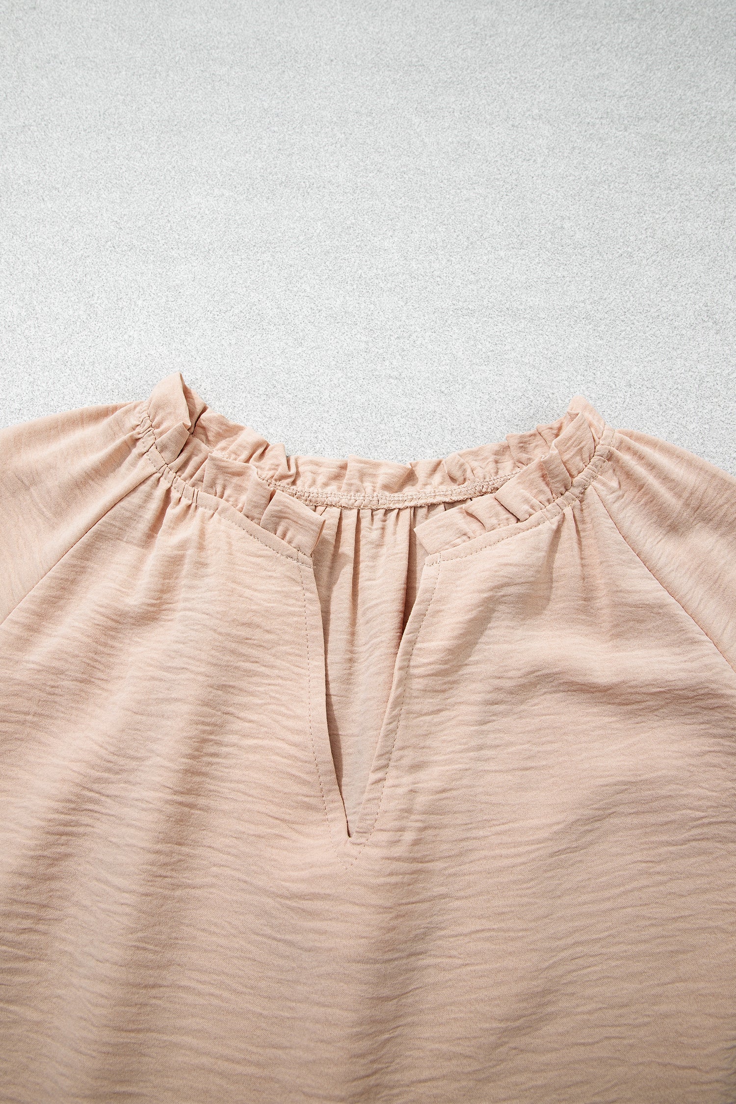 V Neck Gathered Cuff Three Quarter Sleeve Blouse – Parchment