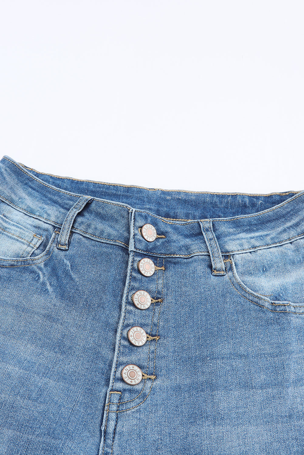 Sky Blue High Waist Buttoned Distressed Flared Jeans Beagle Boutique Fashion Outlet