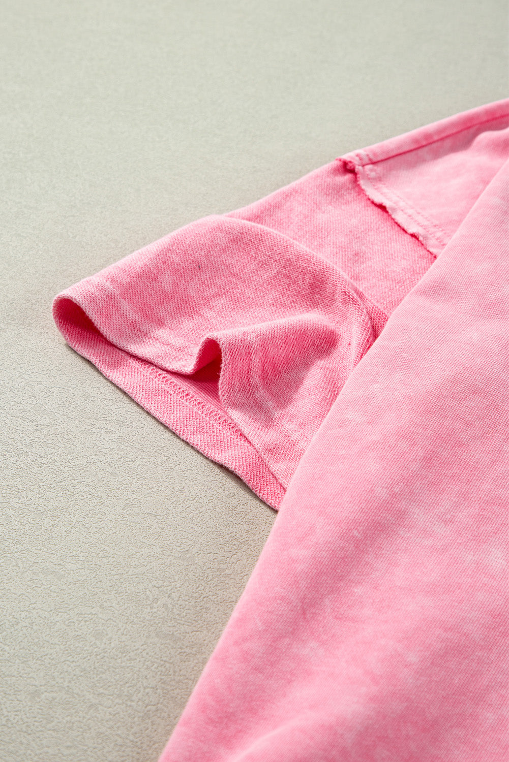 Strawberry Pink Mineral Wash Drop Sleeve Patchwork Plus Tee BB Fashion Outlet