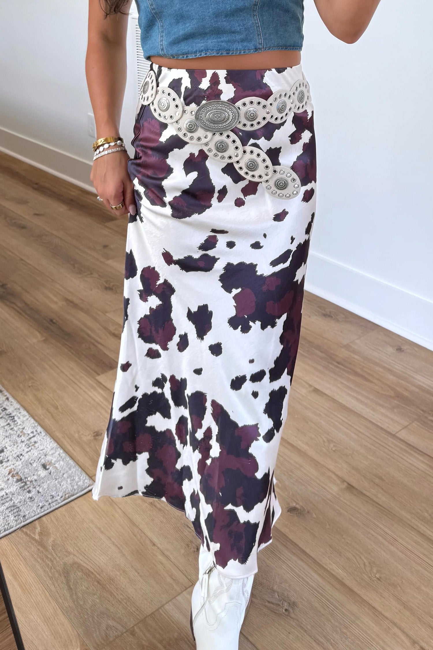 Abstract Print Western Long Metal Zip-Up Waist Daily Wear Skirt – Brown