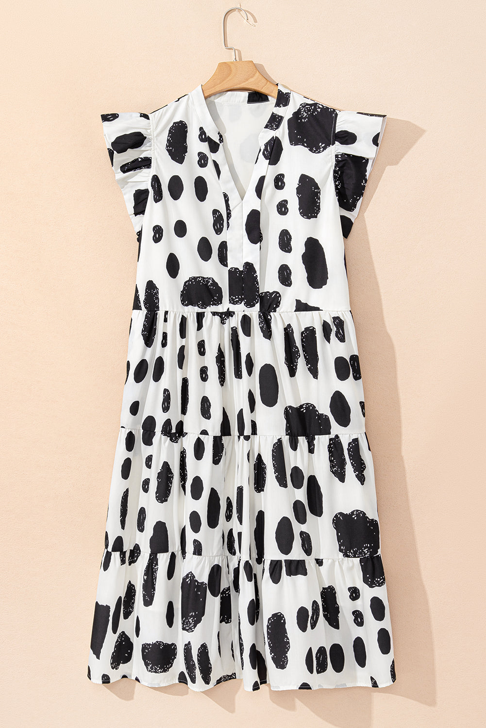 White Polka Dot Print Ruffled Sleeve Pocketed Plus Size Midi Dress BB Fashion Outlet