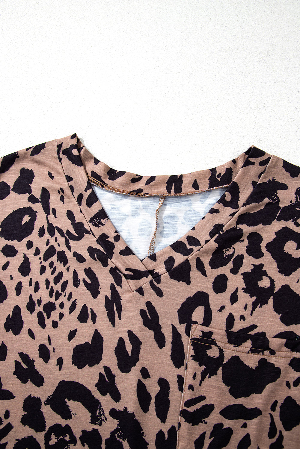 Brown Leopard Print V Neck Half Sleeve Oversized Tee eAura