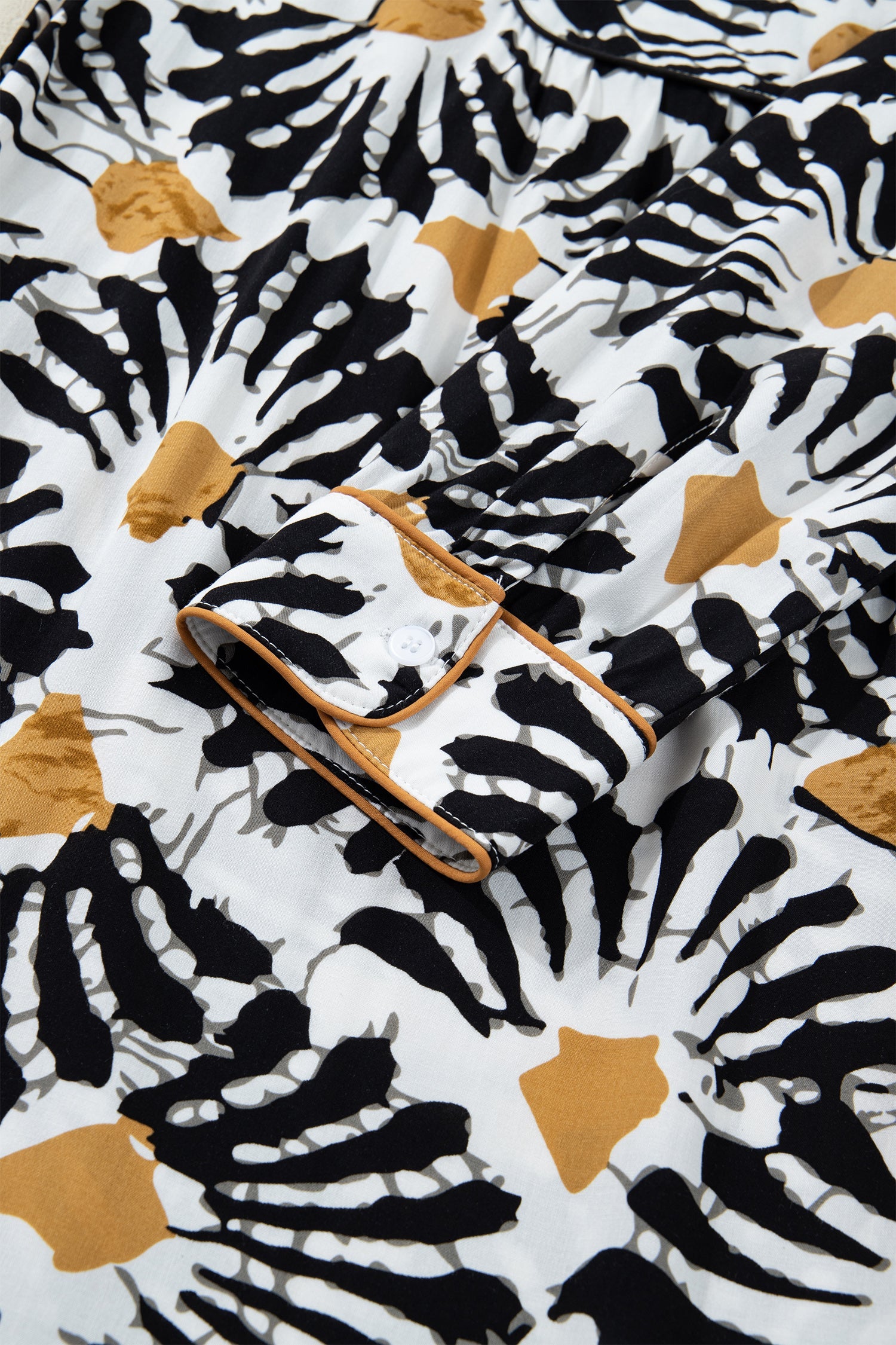 Abstract Floral Print Split V Neck Long Dress with Sleeves - eAura