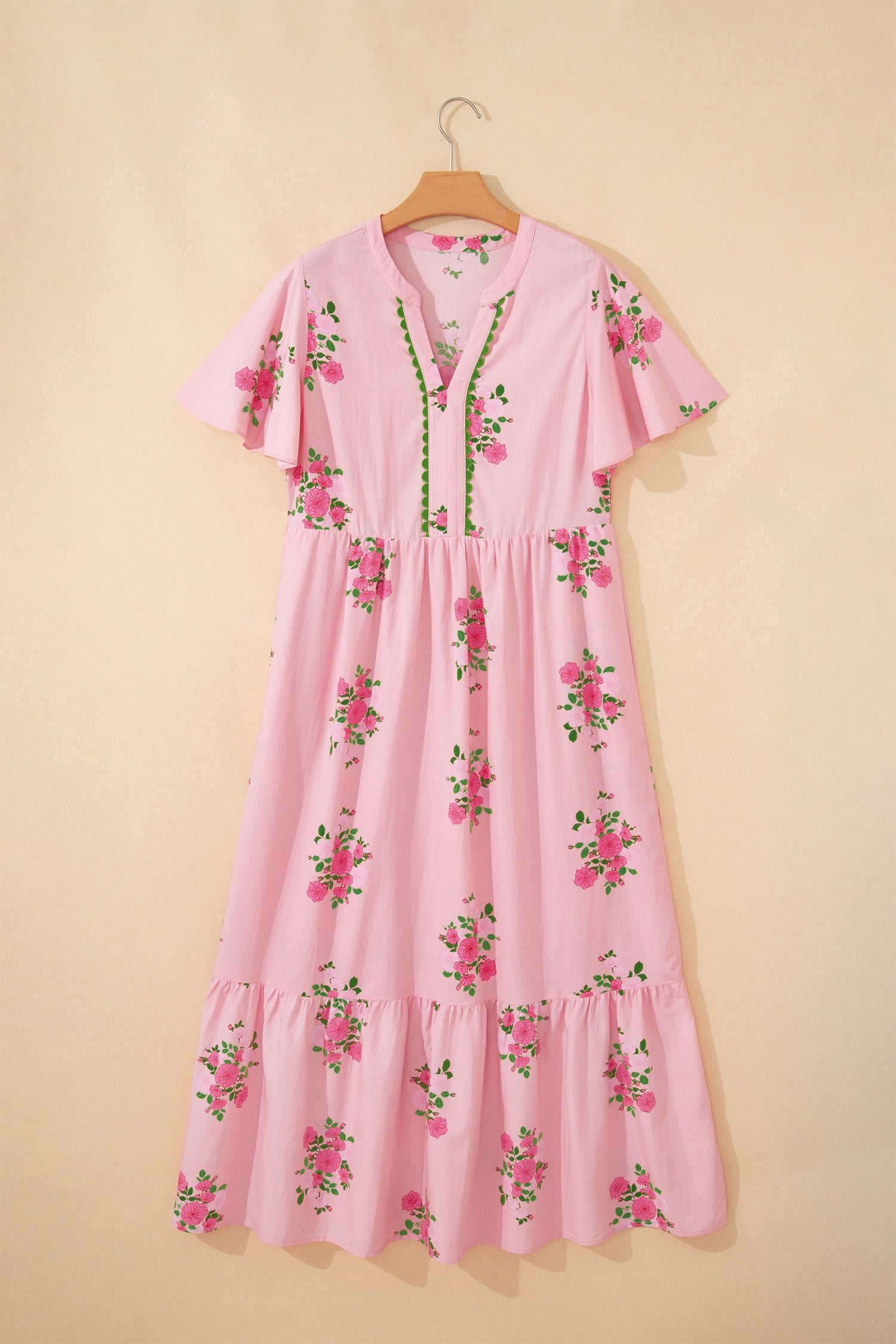Floral Print Flutter Sleeve Maxi Dress
